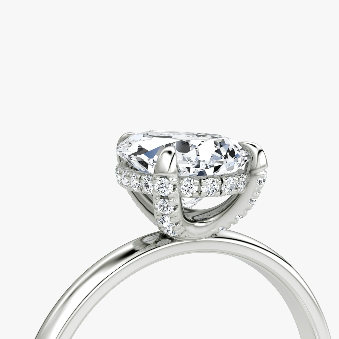 The Classic Hidden Halo | Pear | Platinum | bandAccent: Plain | bandWidth: large | prongStyle: Pavé | diamondOrientation: vertical | caratWeight: other