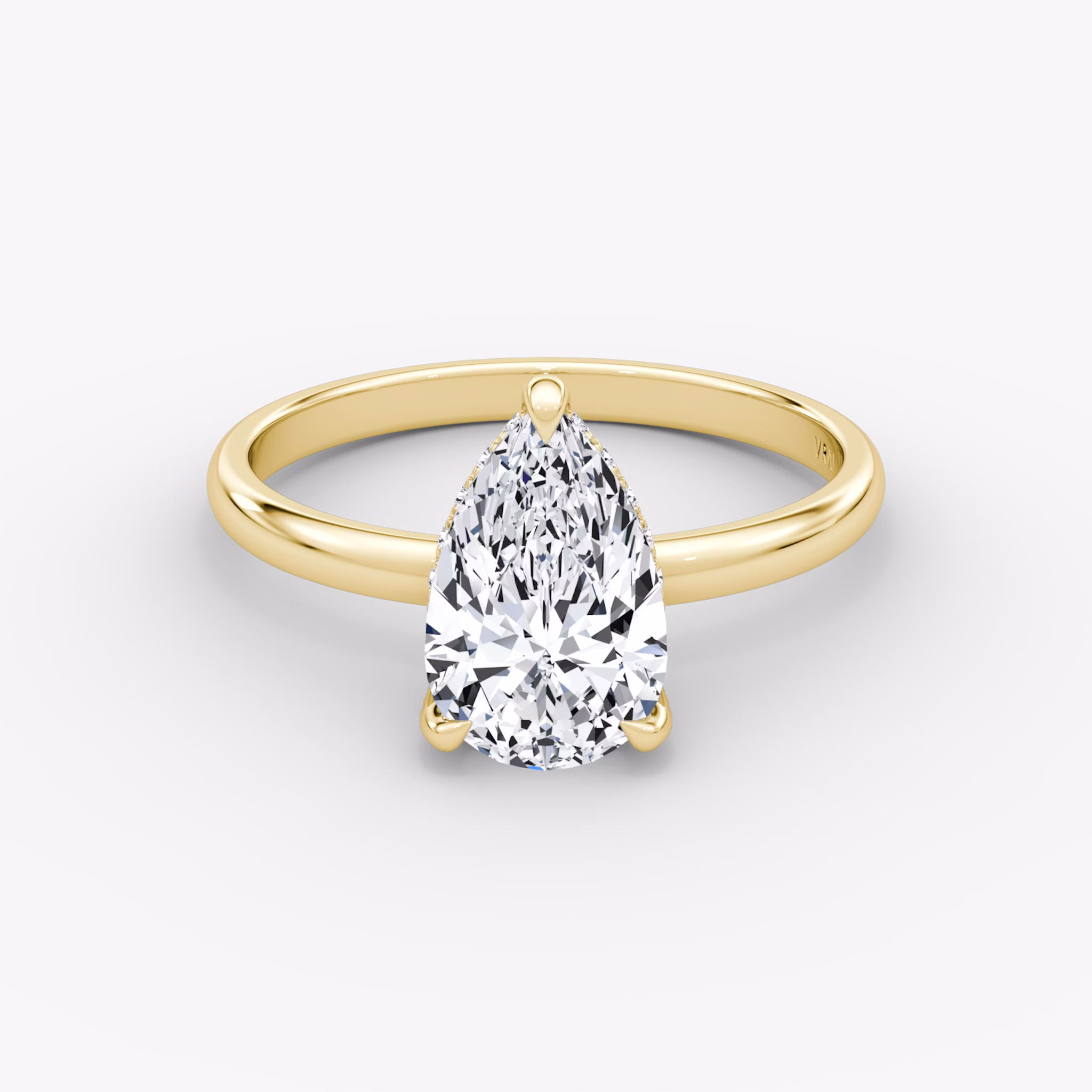 The Classic Hidden Halo | Pear | 18k | Yellow Gold | bandAccent: Plain | bandWidth: large | prongStyle: Pavé | diamondOrientation: vertical | caratWeight: other