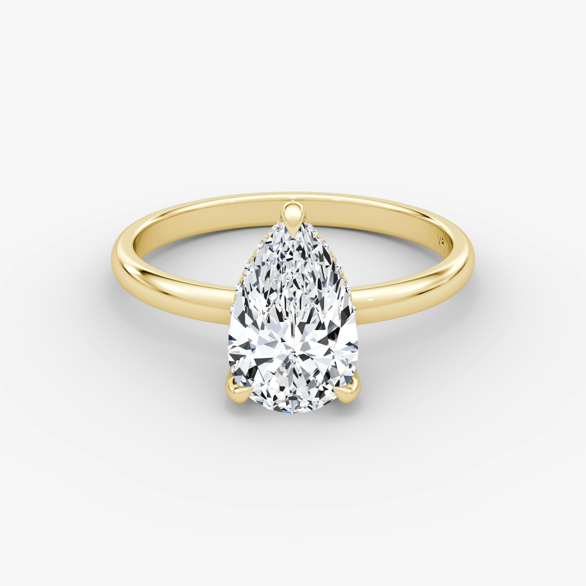 The Classic Hidden Halo | Pear | 18k | Yellow Gold | bandAccent: Plain | bandWidth: large | prongStyle: Pavé | diamondOrientation: vertical | caratWeight: other