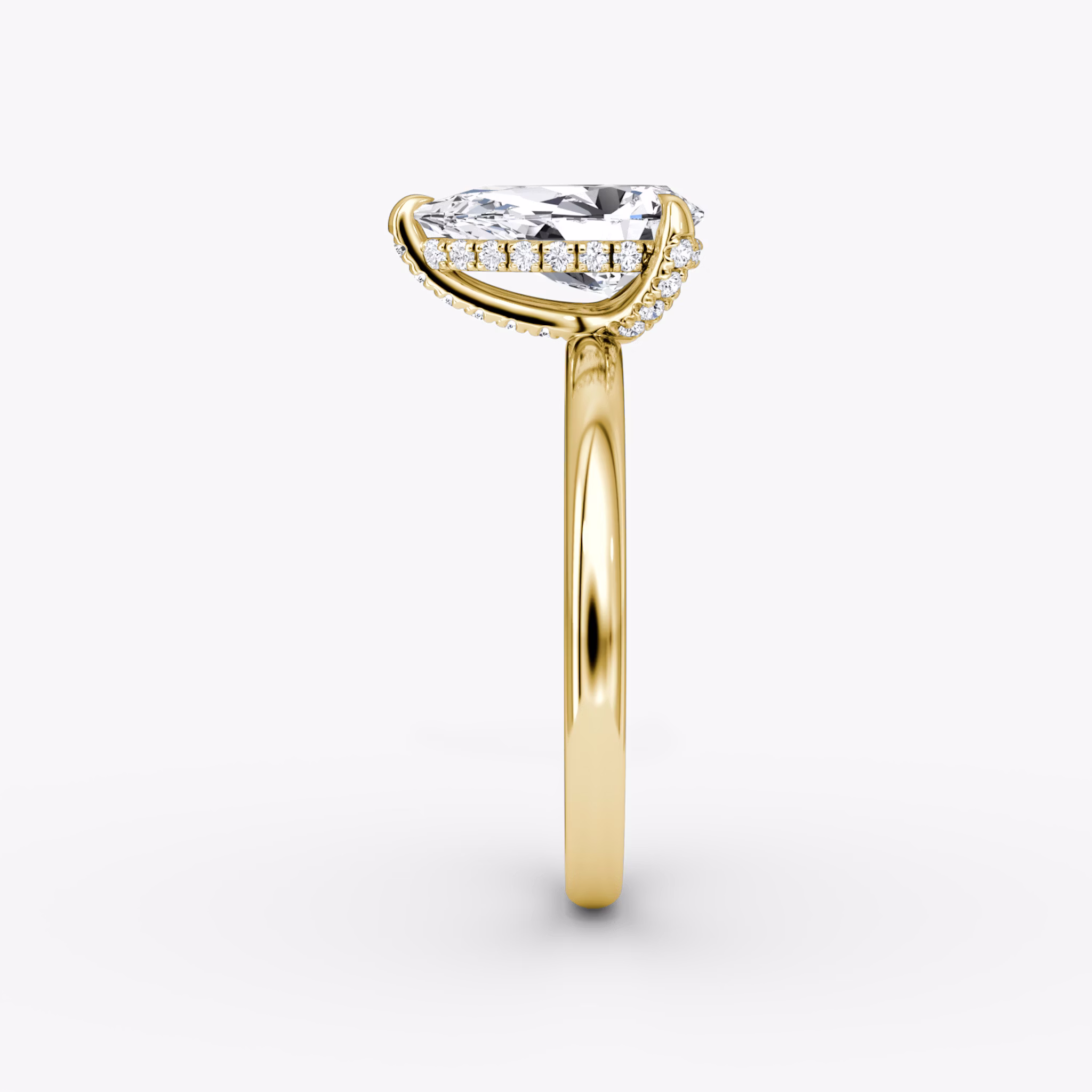 The Classic Hidden Halo | Pear | 18k | Yellow Gold | bandAccent: Plain | bandWidth: large | prongStyle: Pavé | diamondOrientation: vertical | caratWeight: other