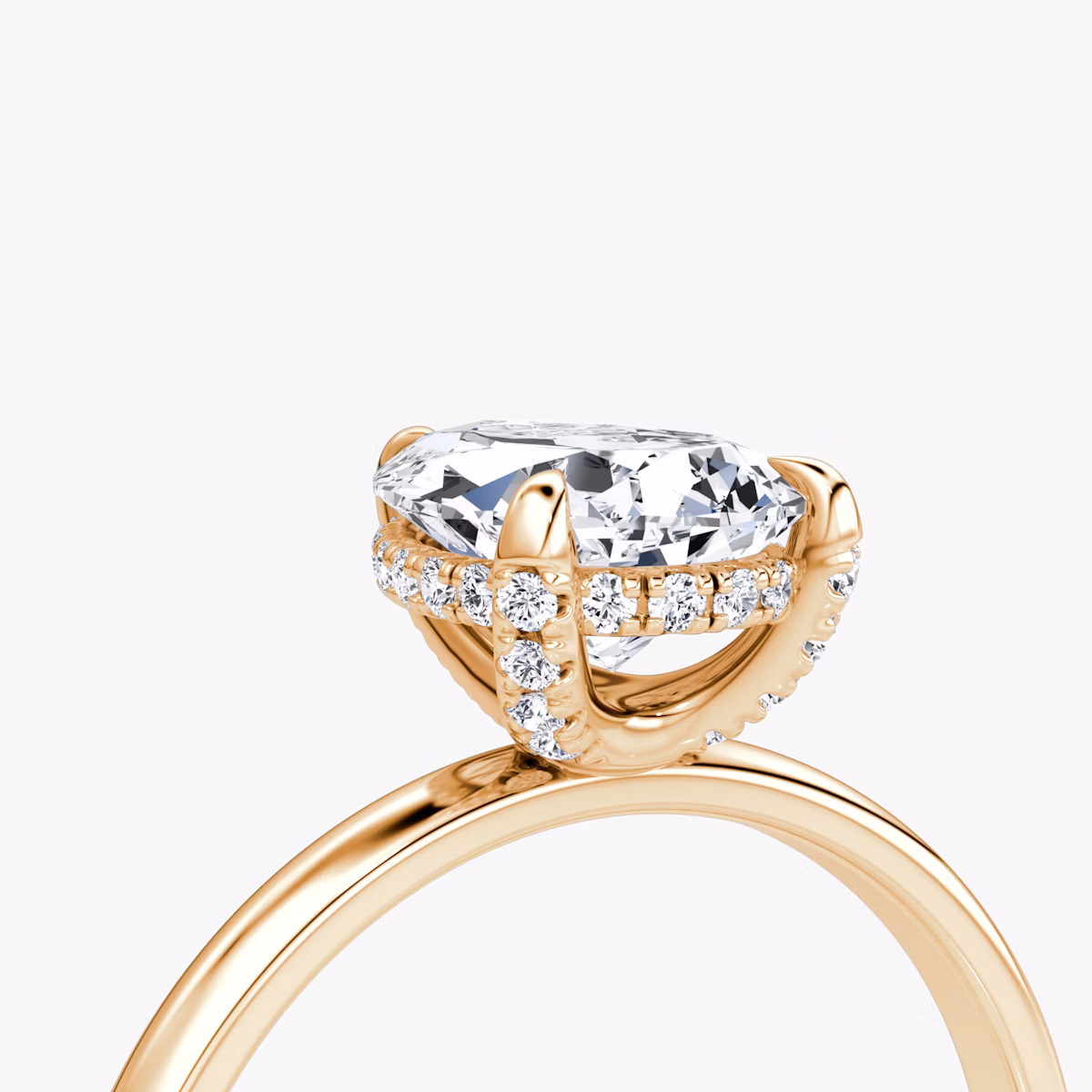 The Classic Hidden Halo | Pear | 14k | Rose Gold | bandAccent: Plain | bandWidth: large | prongStyle: Pavé | diamondOrientation: vertical | caratWeight: other