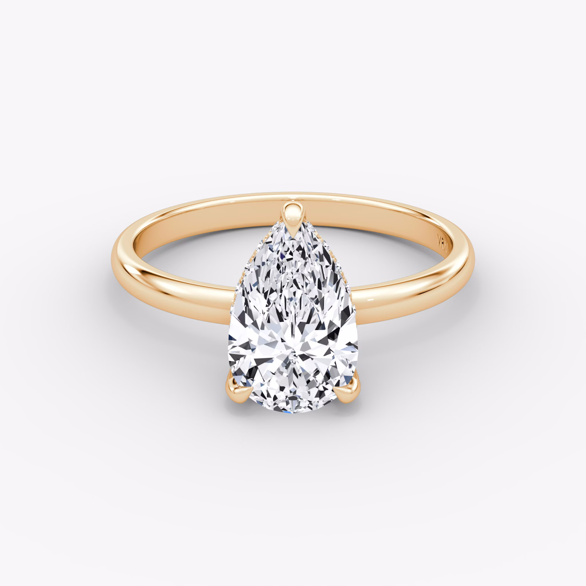 The Classic Hidden Halo | Pear | 14k | Rose Gold | bandAccent: Plain | bandWidth: large | prongStyle: Pavé | diamondOrientation: vertical | caratWeight: other