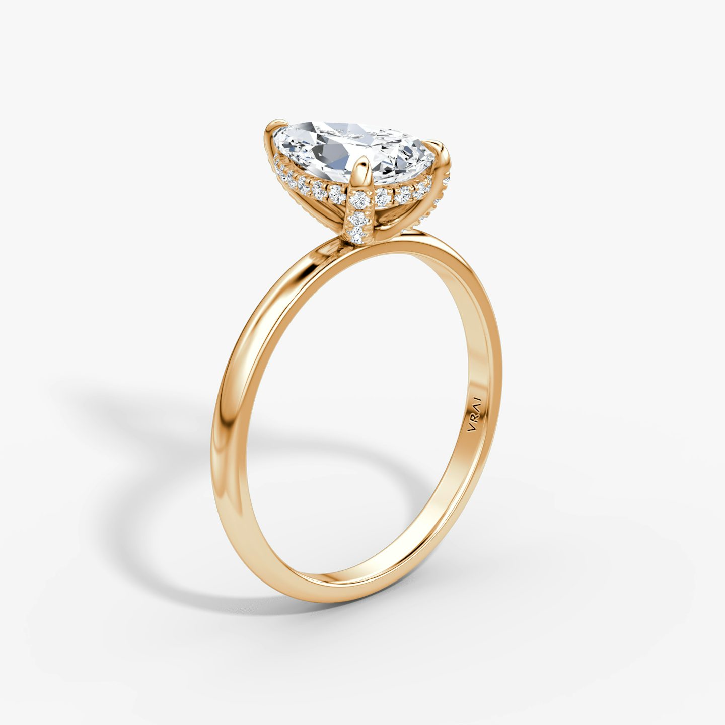 The Classic Hidden Halo | Pear | 14k | Rose Gold | bandAccent: Plain | bandWidth: large | prongStyle: Pavé | diamondOrientation: vertical | caratWeight: other