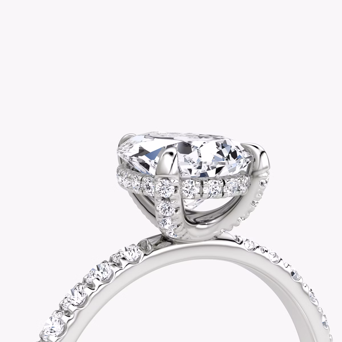 The Classic Hidden Halo | Pear | Platinum | bandAccent: Pavé | bandWidth: large | prongStyle: Pavé | diamondOrientation: vertical | caratWeight: other