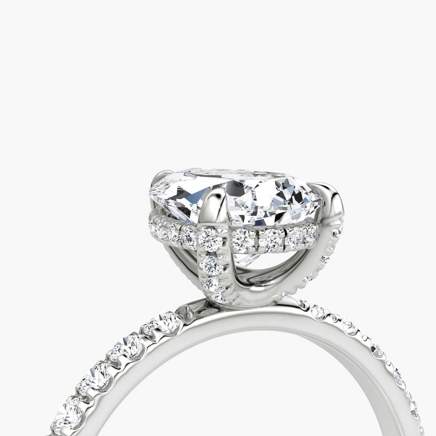 The Classic Hidden Halo | Pear | Platinum | bandAccent: Pavé | bandWidth: large | prongStyle: Pavé | diamondOrientation: vertical | caratWeight: other