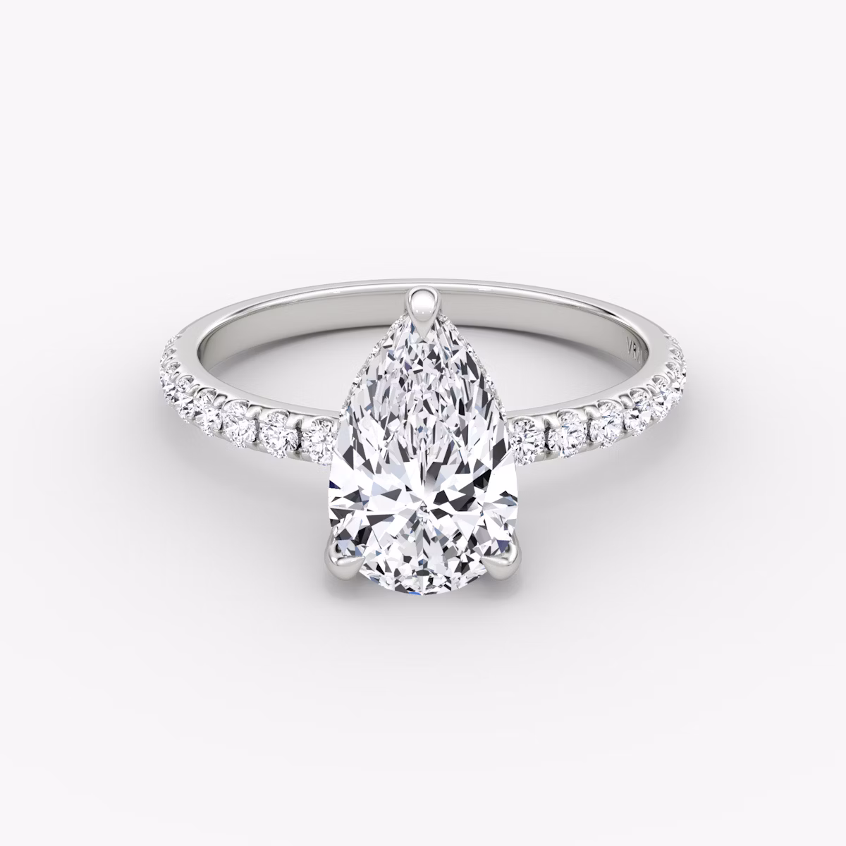 The Classic Hidden Halo | Pear | Platinum | bandAccent: Pavé | bandWidth: large | prongStyle: Pavé | diamondOrientation: vertical | caratWeight: other