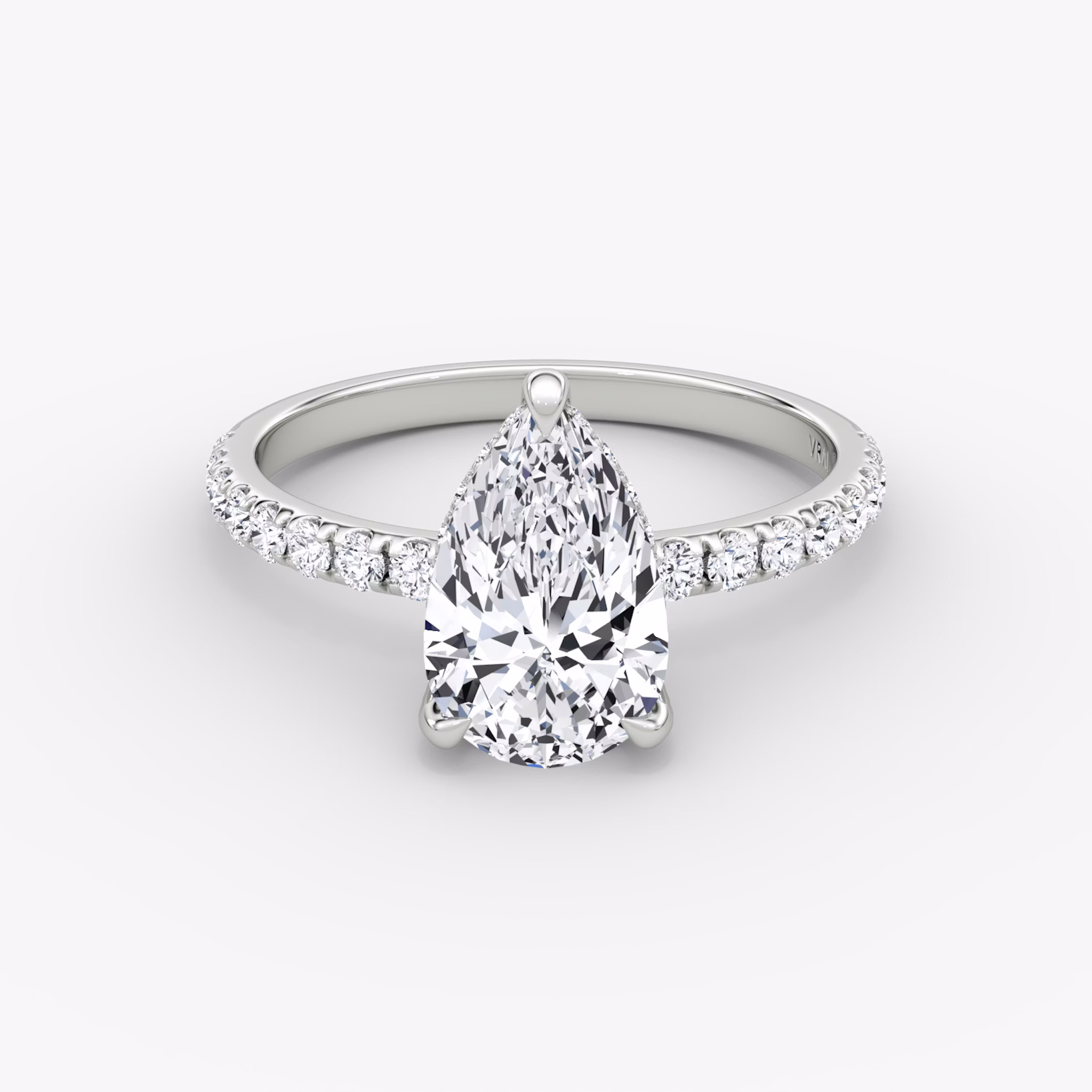 The Classic Hidden Halo | Pear | 18k | White Gold | bandAccent: Pavé | bandWidth: large | prongStyle: Pavé | diamondOrientation: vertical | caratWeight: other