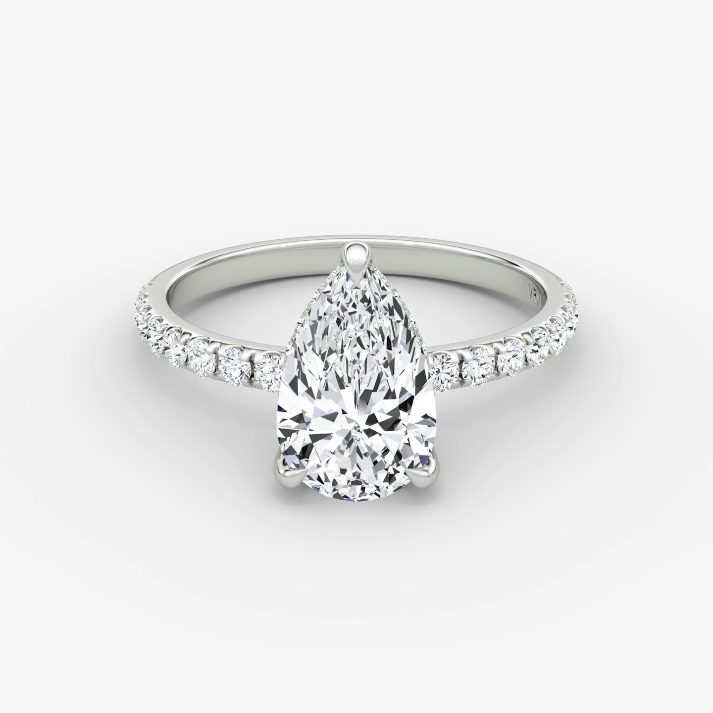 The Classic Hidden Halo | Pear | Platinum | bandAccent: Pavé | bandWidth: large | prongStyle: Pavé | diamondOrientation: vertical | caratWeight: other