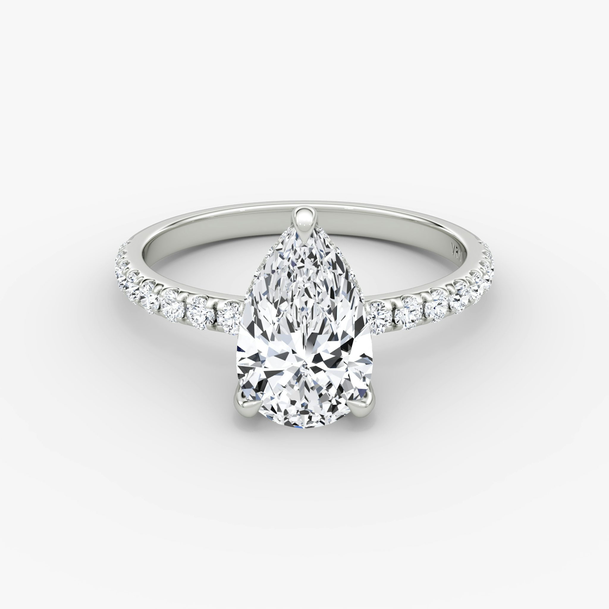 The Classic Hidden Halo | Pear | 18k | White Gold | bandAccent: Pavé | bandWidth: large | prongStyle: Pavé | diamondOrientation: vertical | caratWeight: other