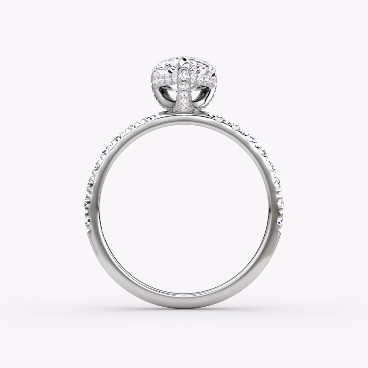The Classic Hidden Halo | Pear | Platinum | bandAccent: Pavé | bandWidth: large | prongStyle: Pavé | diamondOrientation: vertical | caratWeight: other