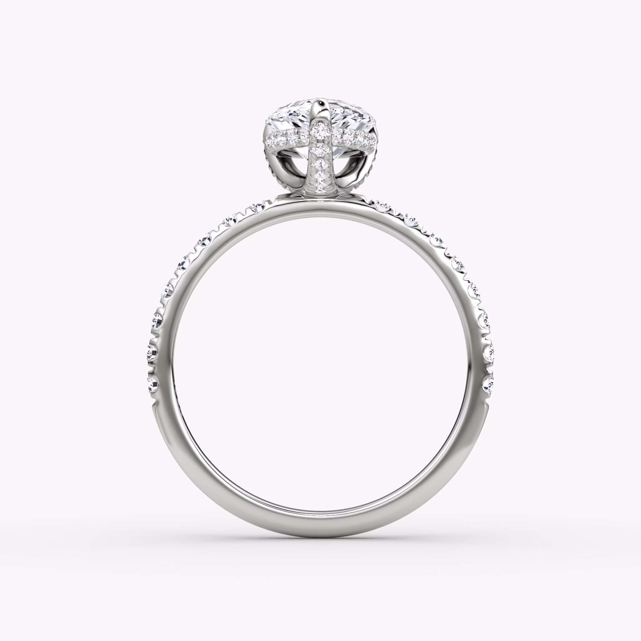 The Classic Hidden Halo | Pear | 18k | White Gold | bandAccent: Pavé | bandWidth: large | prongStyle: Pavé | diamondOrientation: vertical | caratWeight: other