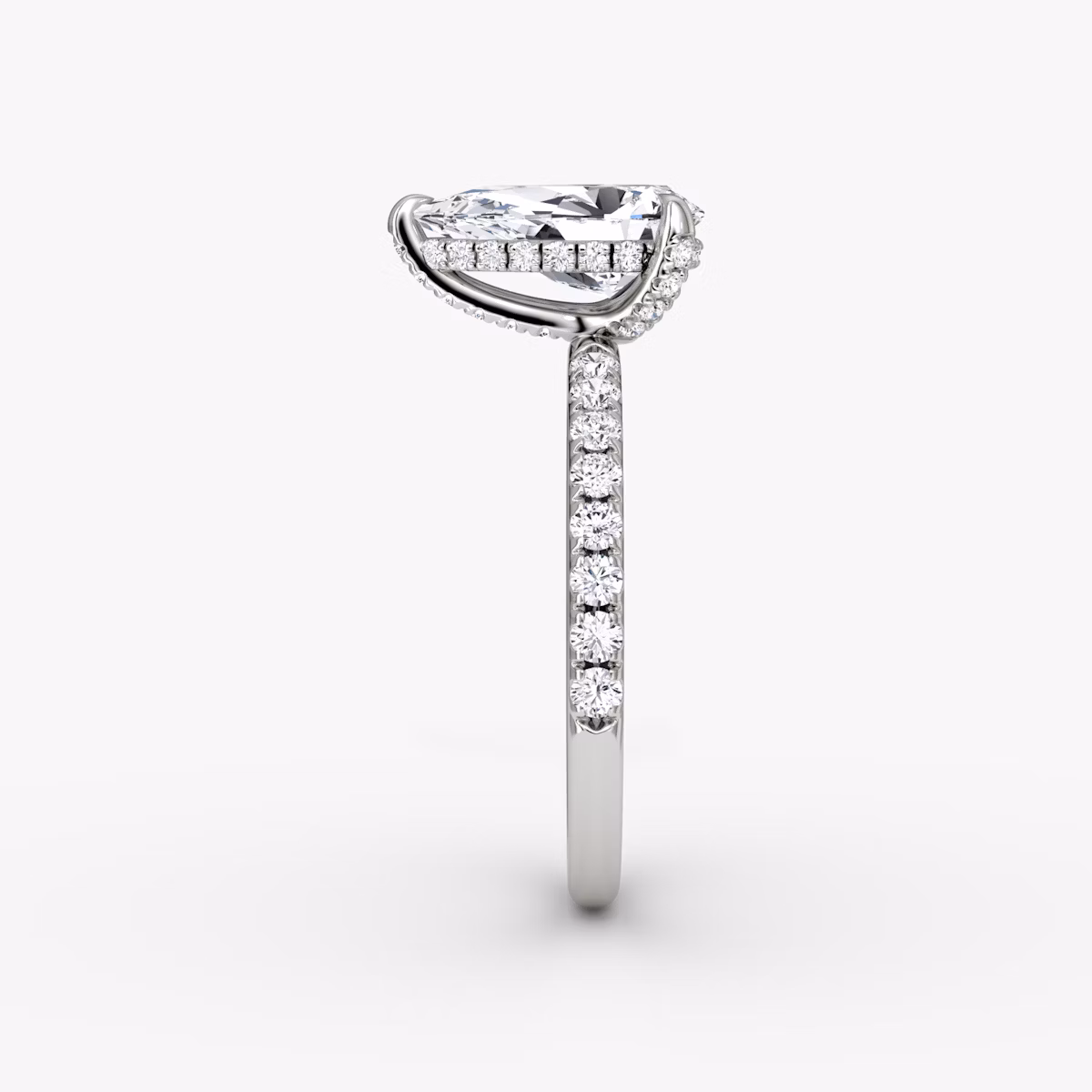 The Classic Hidden Halo | Pear | Platinum | bandAccent: Pavé | bandWidth: large | prongStyle: Pavé | diamondOrientation: vertical | caratWeight: other