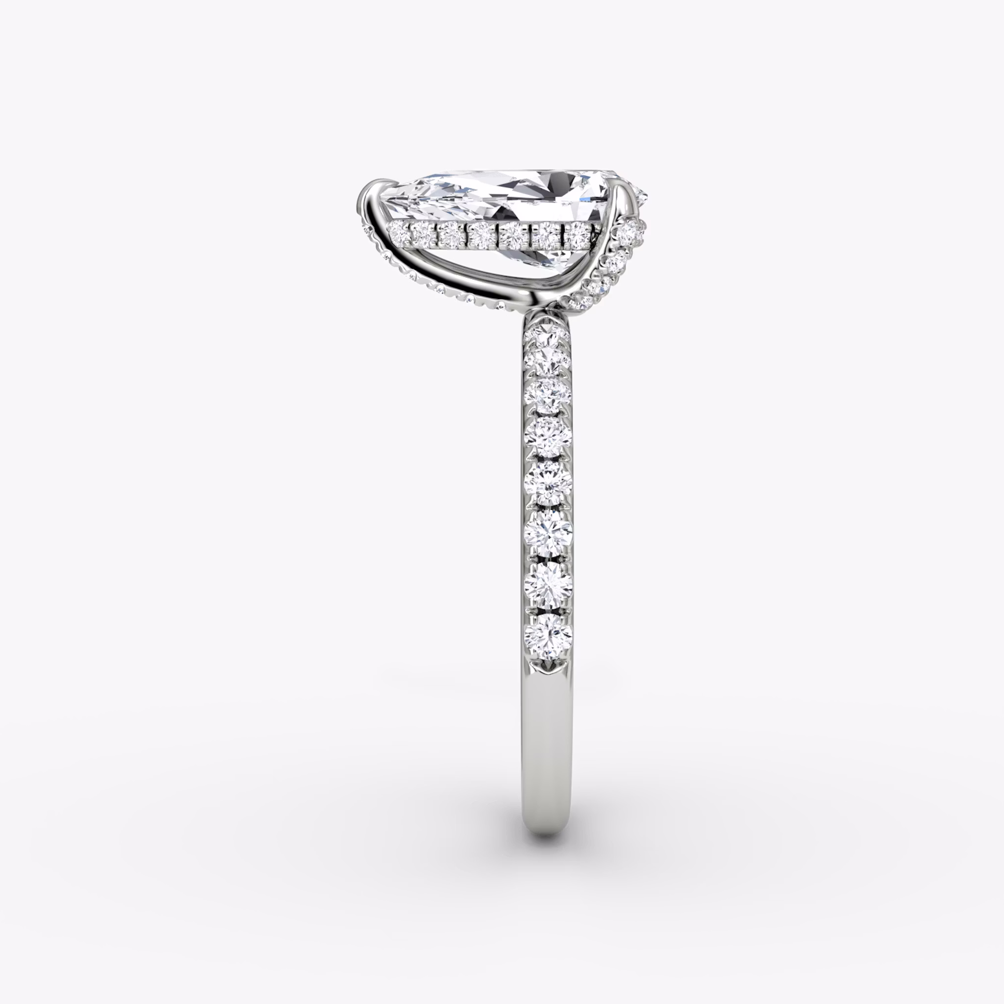 The Classic Hidden Halo | Pear | 18k | White Gold | bandAccent: Pavé | bandWidth: large | prongStyle: Pavé | diamondOrientation: vertical | caratWeight: other