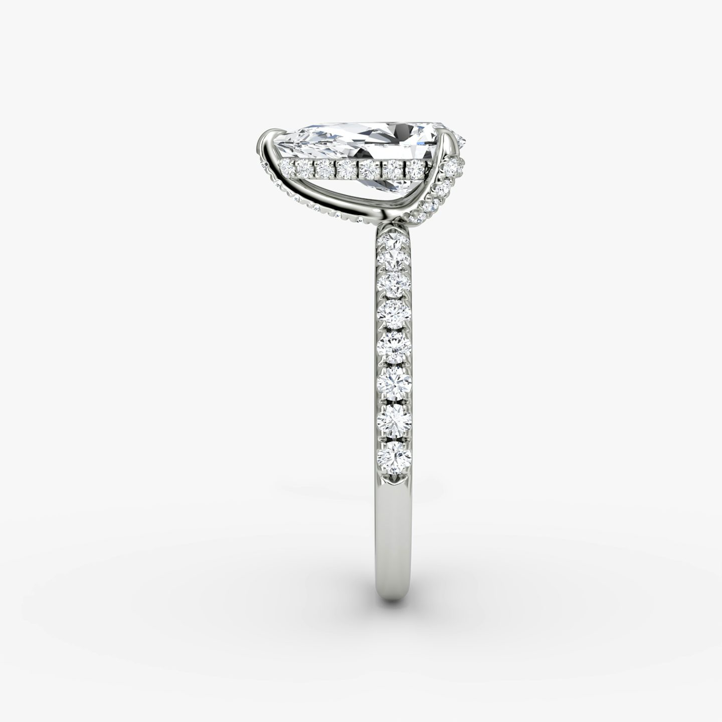 The Classic Hidden Halo | Pear | Platinum | bandAccent: Pavé | bandWidth: large | prongStyle: Pavé | diamondOrientation: vertical | caratWeight: other