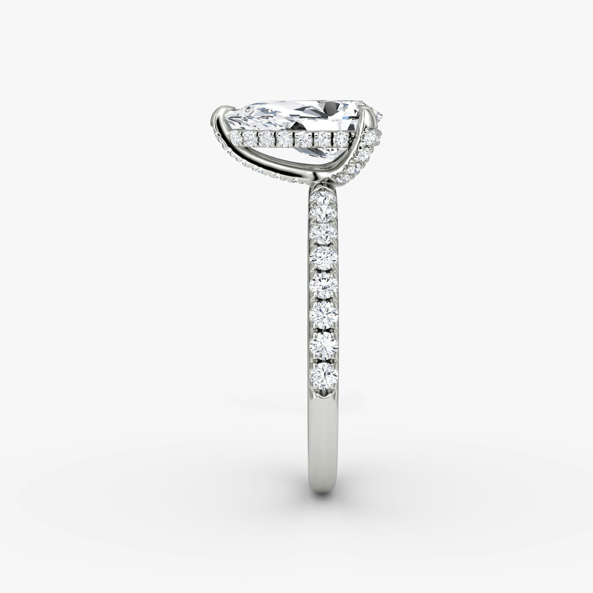 The Classic Hidden Halo | Pear | 18k | White Gold | bandAccent: Pavé | bandWidth: large | prongStyle: Pavé | diamondOrientation: vertical | caratWeight: other