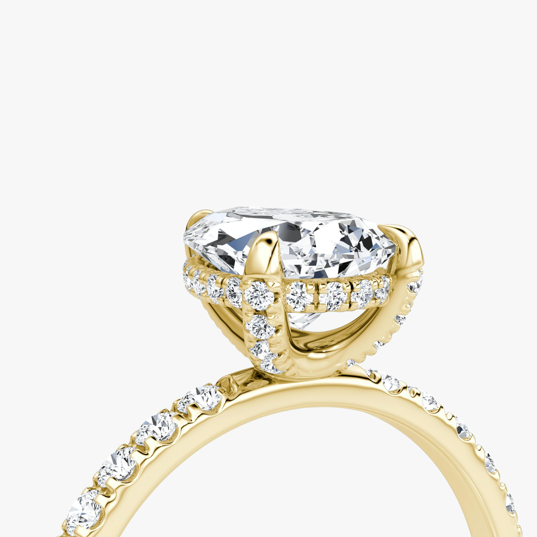 The Classic Hidden Halo | Pear | 18k | Yellow Gold | bandAccent: Pavé | bandWidth: large | prongStyle: Pavé | diamondOrientation: vertical | caratWeight: other