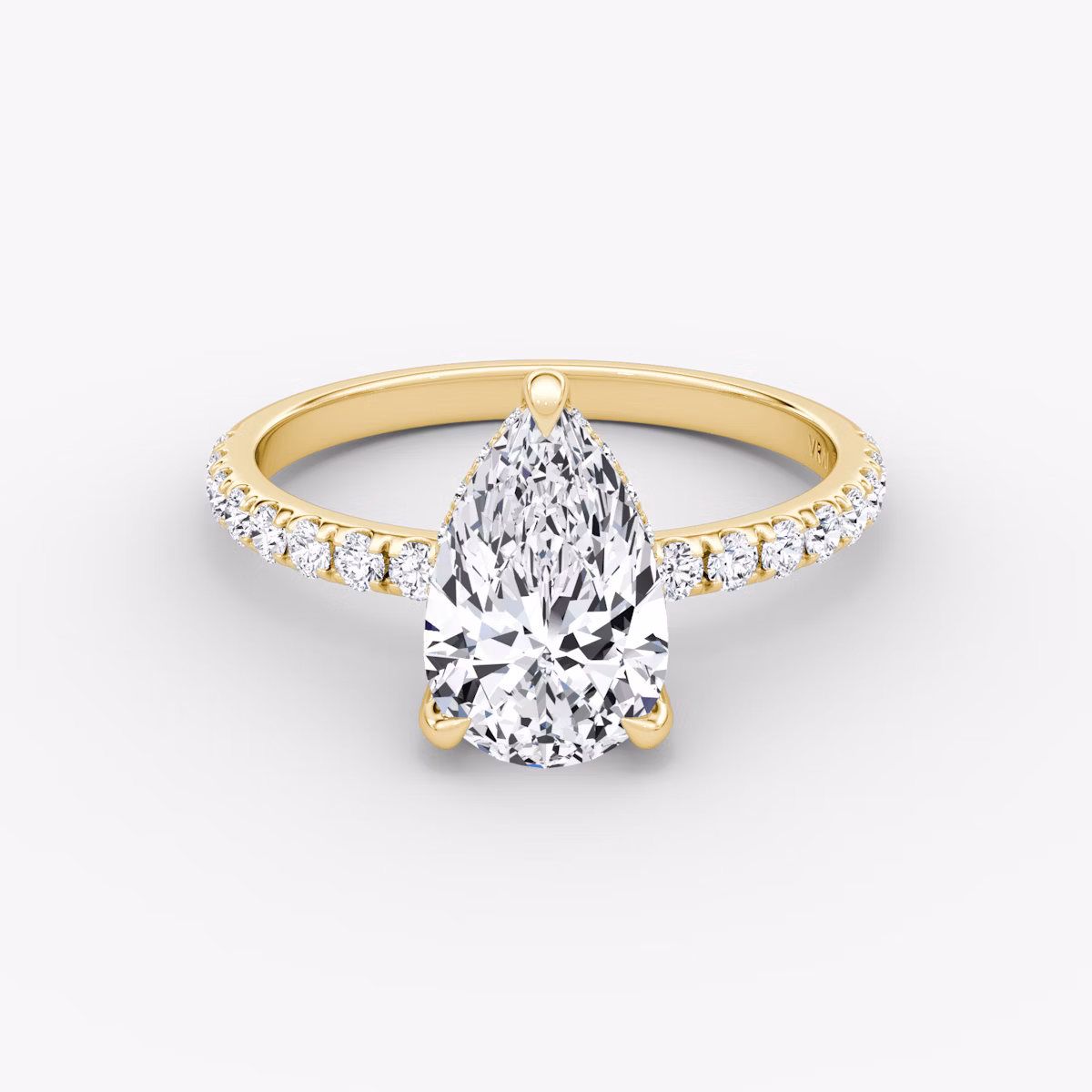 The Classic Hidden Halo | Pear | 18k | Yellow Gold | bandAccent: Pavé | bandWidth: large | prongStyle: Pavé | diamondOrientation: vertical | caratWeight: other