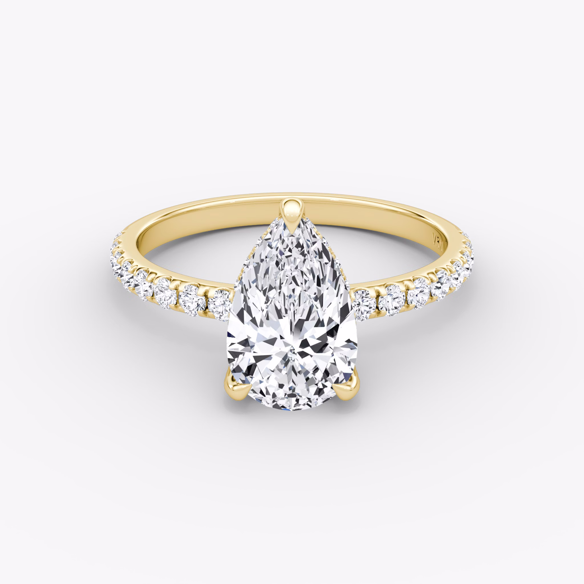 The Classic Hidden Halo | Pear | 18k | Yellow Gold | bandAccent: Pavé | bandWidth: large | prongStyle: Pavé | diamondOrientation: vertical | caratWeight: other