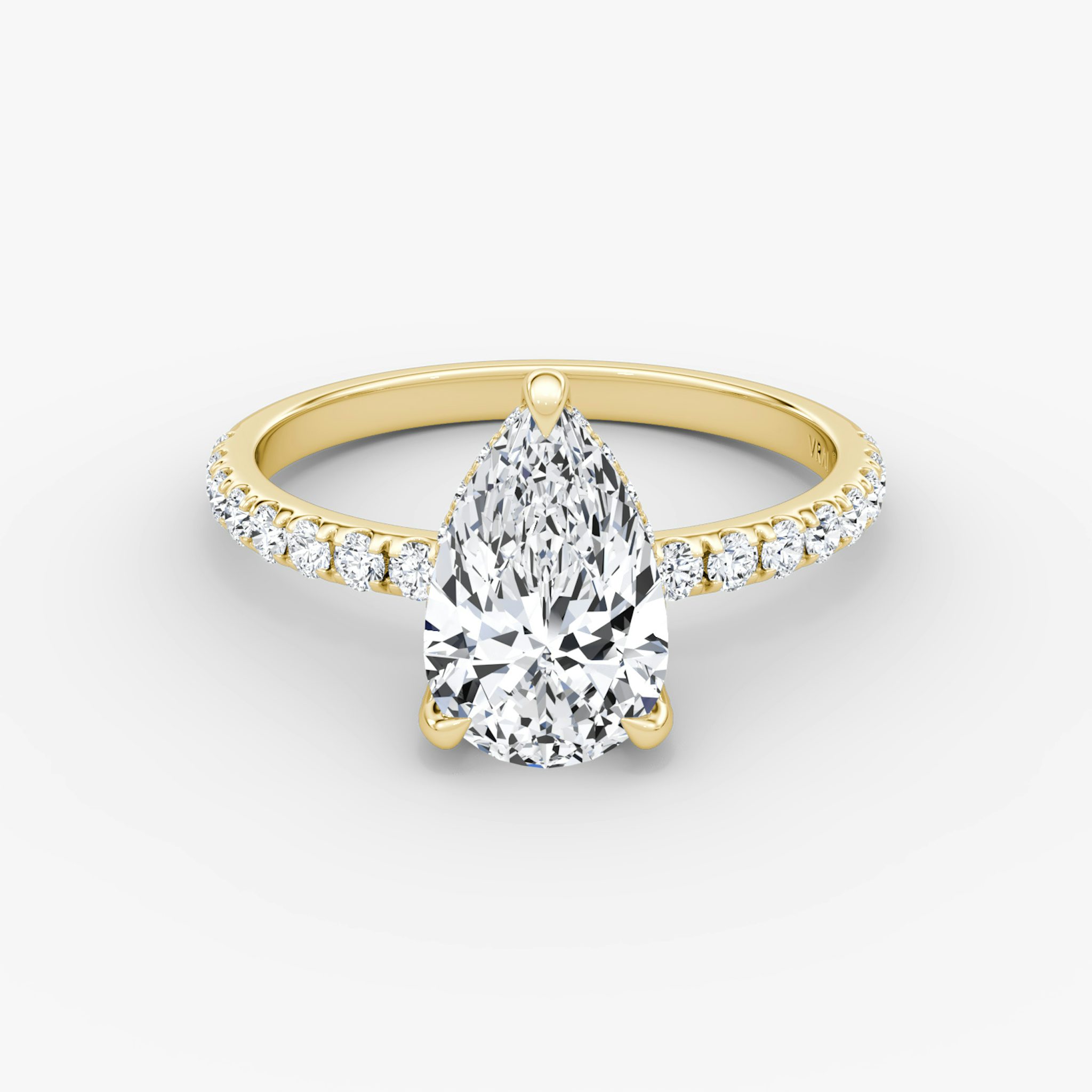 The Classic Hidden Halo | Pear | 18k | Yellow Gold | bandAccent: Pavé | bandWidth: large | prongStyle: Pavé | diamondOrientation: vertical | caratWeight: other