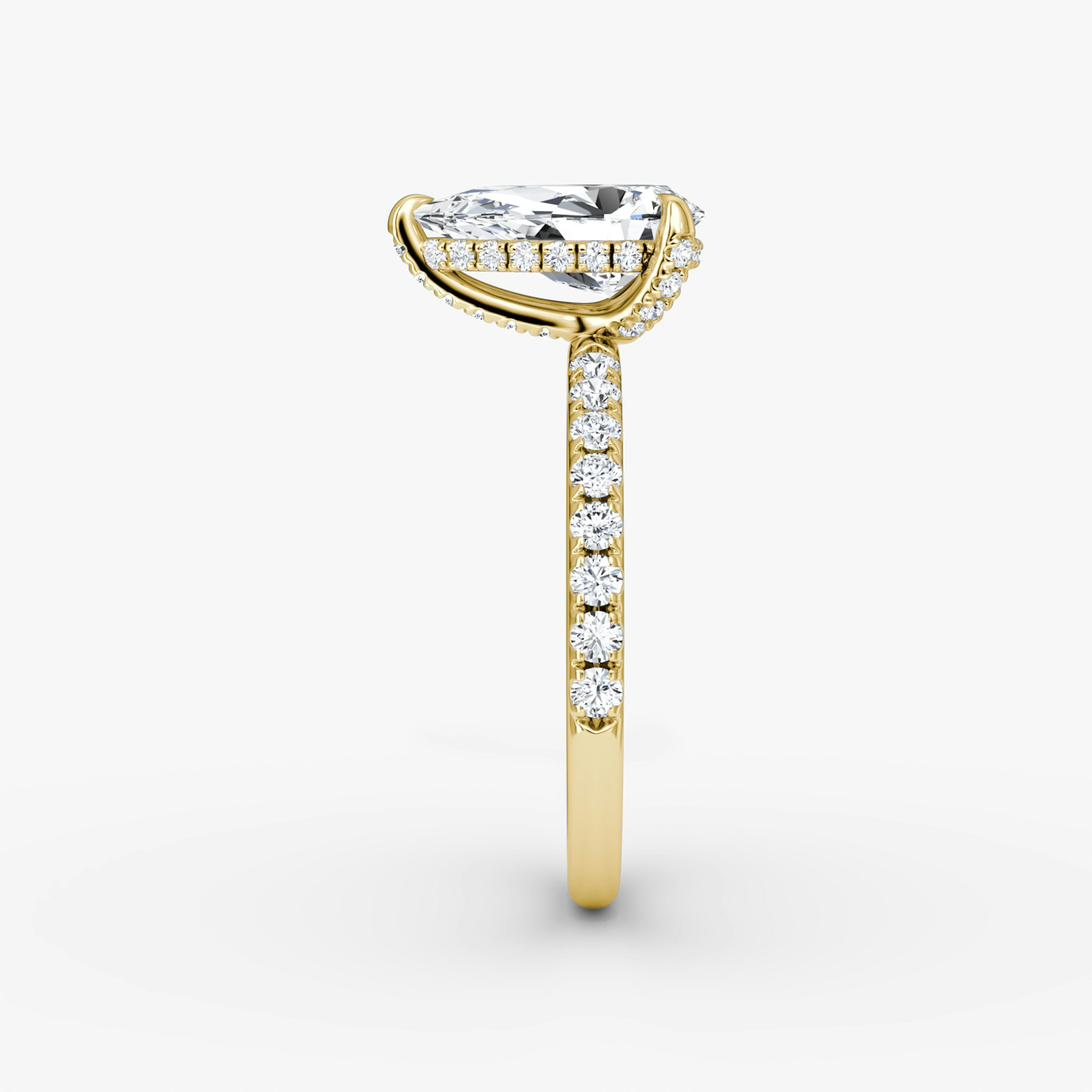 The Classic Hidden Halo | Pear | 18k | Yellow Gold | bandAccent: Pavé | bandWidth: large | prongStyle: Pavé | diamondOrientation: vertical | caratWeight: other