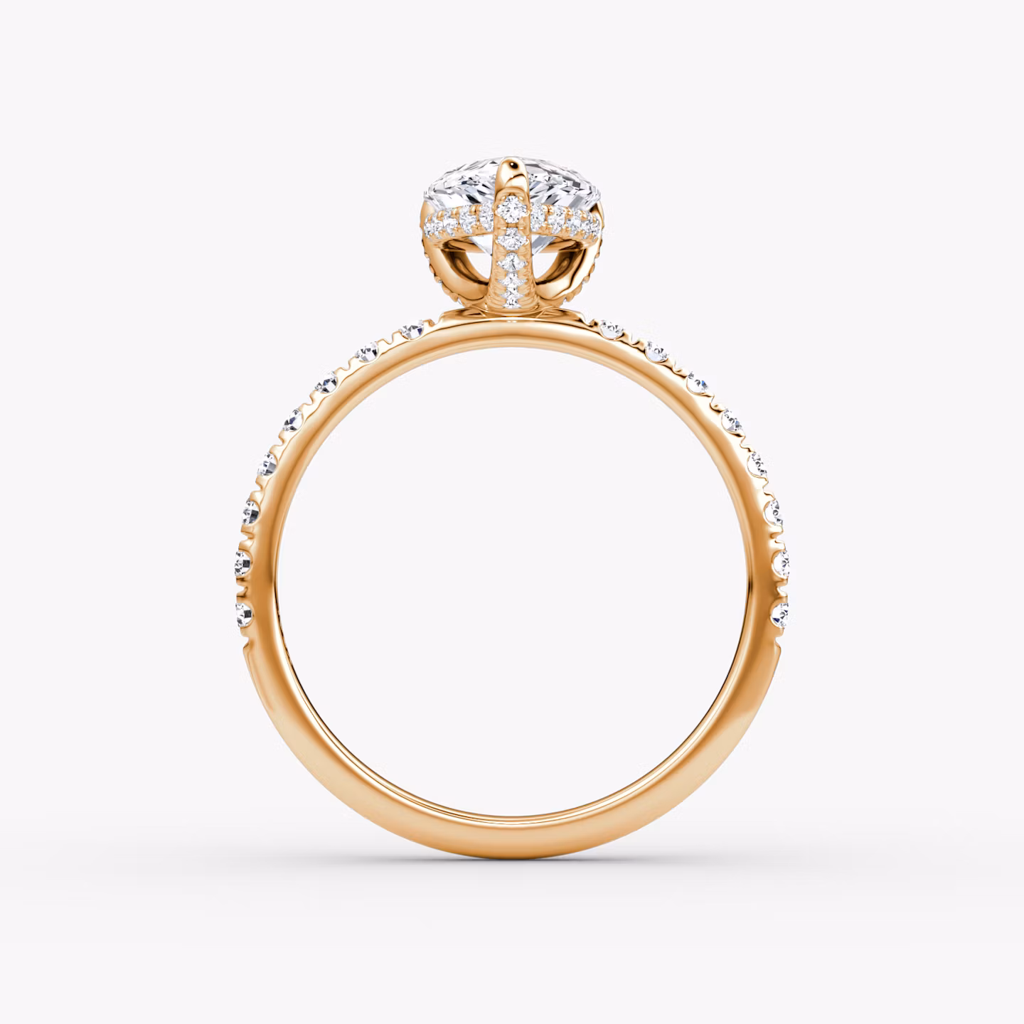 The Classic Hidden Halo | Pear | 14k | Rose Gold | bandAccent: Pavé | bandWidth: large | prongStyle: Pavé | diamondOrientation: vertical | caratWeight: other