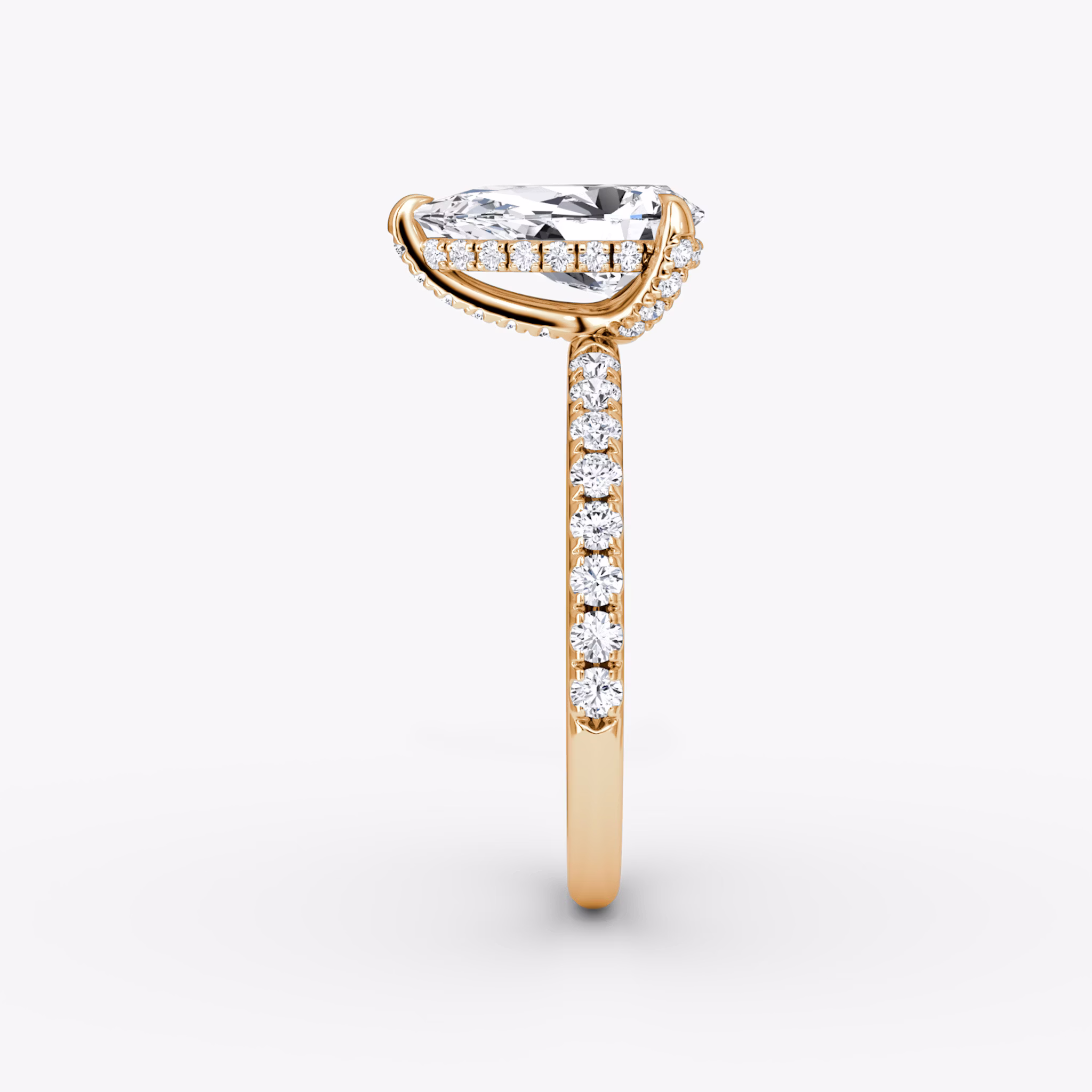 The Classic Hidden Halo | Pear | 14k | Rose Gold | bandAccent: Pavé | bandWidth: large | prongStyle: Pavé | diamondOrientation: vertical | caratWeight: other