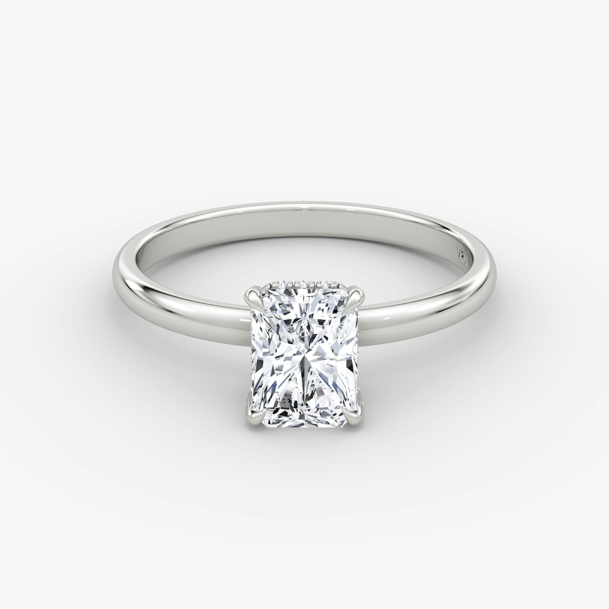 The Classic Hidden Halo | Radiant | 18k | White Gold | bandAccent: Plain | bandWidth: large | prongStyle: Pavé | diamondOrientation: vertical | caratWeight: other