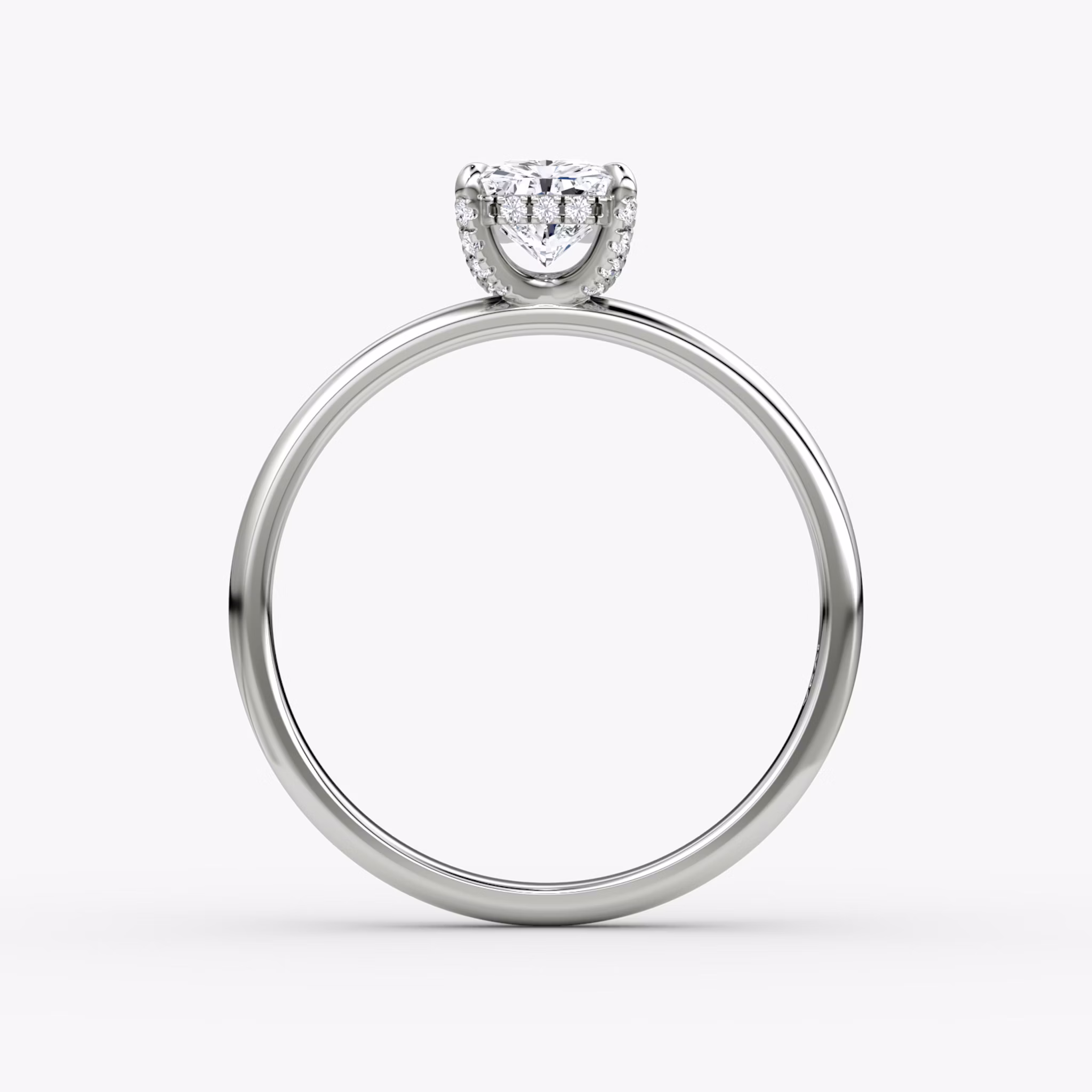 The Classic Hidden Halo | Radiant | 18k | White Gold | bandAccent: Plain | bandWidth: large | prongStyle: Pavé | diamondOrientation: vertical | caratWeight: other