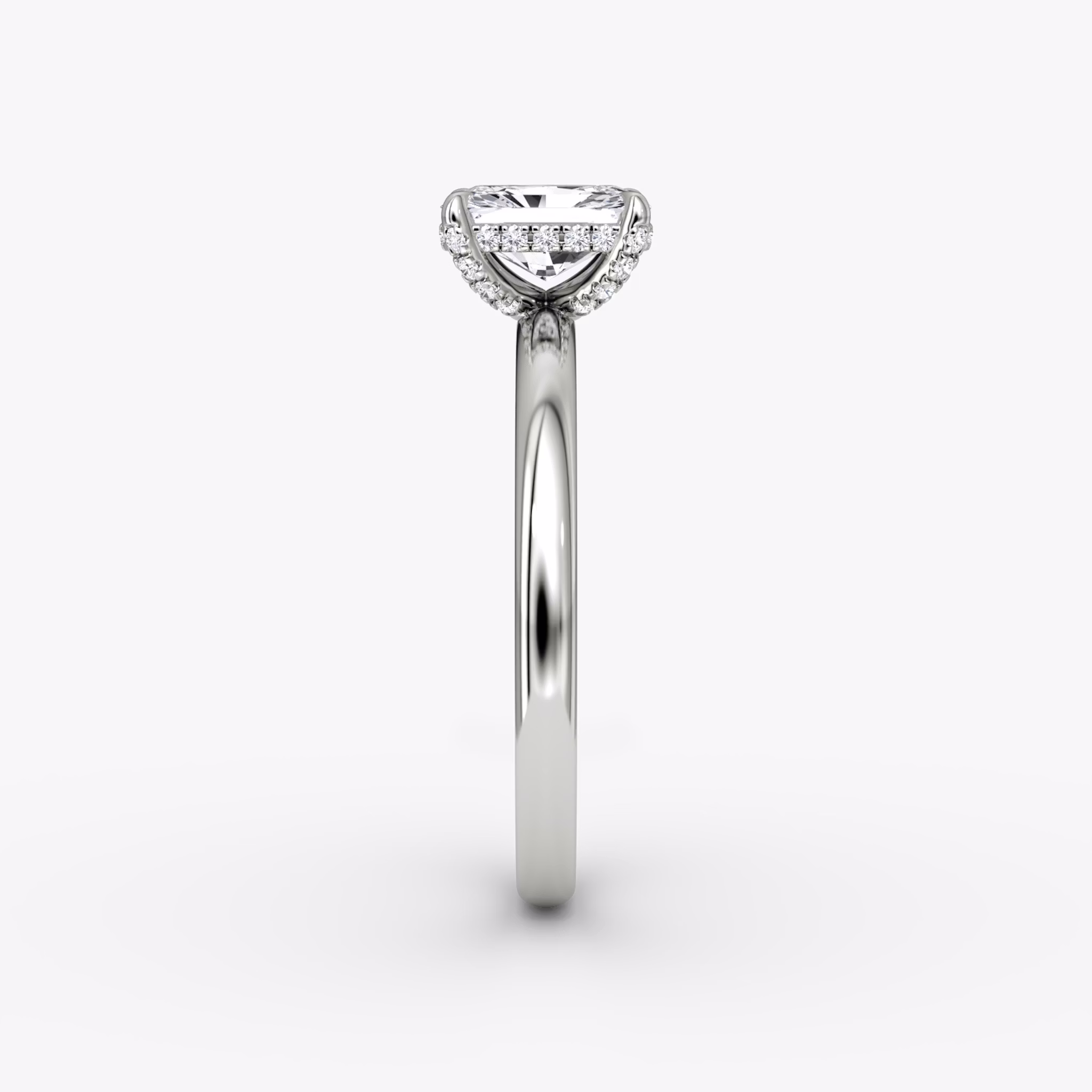 The Classic Hidden Halo | Radiant | 18k | White Gold | bandAccent: Plain | bandWidth: large | prongStyle: Pavé | diamondOrientation: vertical | caratWeight: other