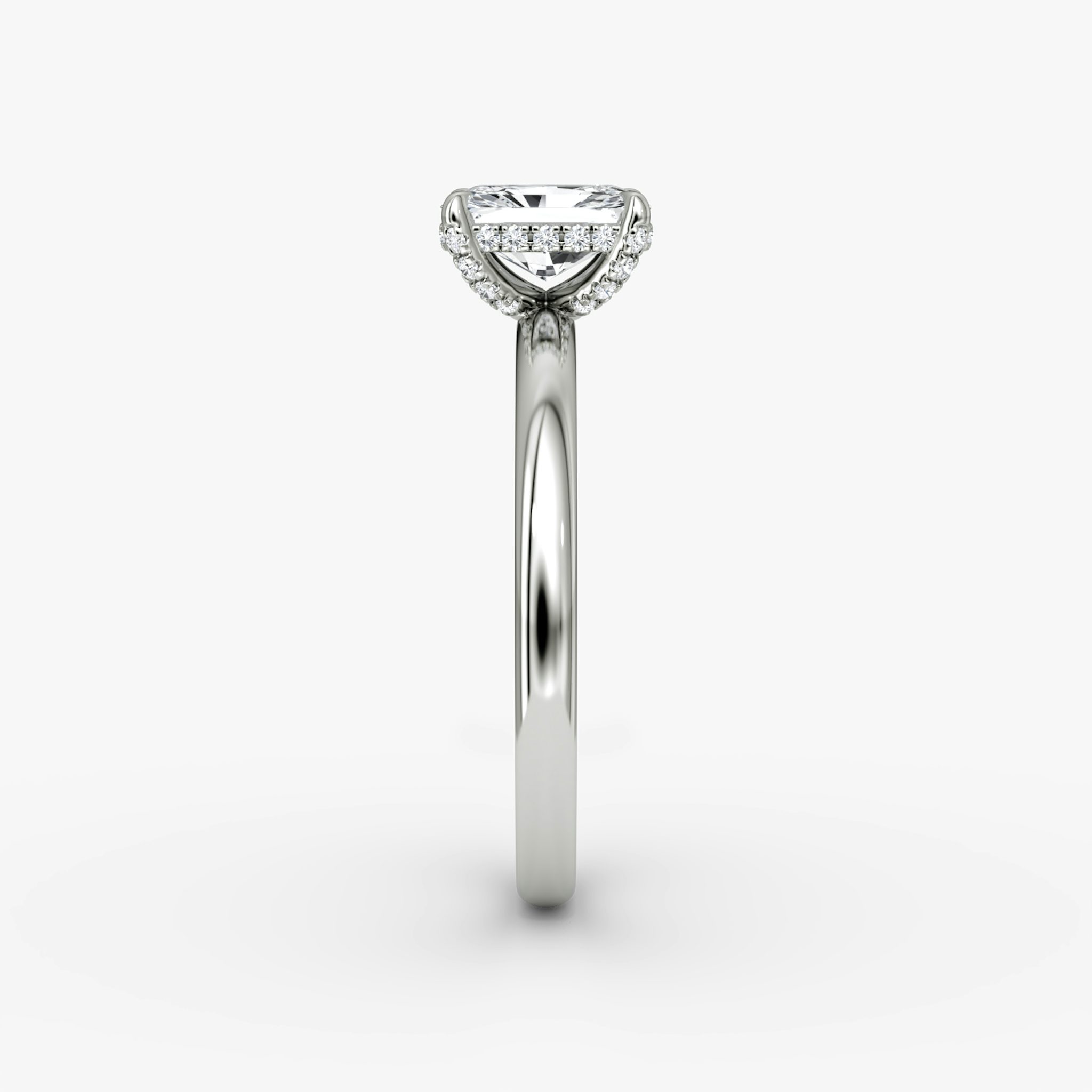 The Classic Hidden Halo | Radiant | 18k | White Gold | bandAccent: Plain | bandWidth: large | prongStyle: Pavé | diamondOrientation: vertical | caratWeight: other