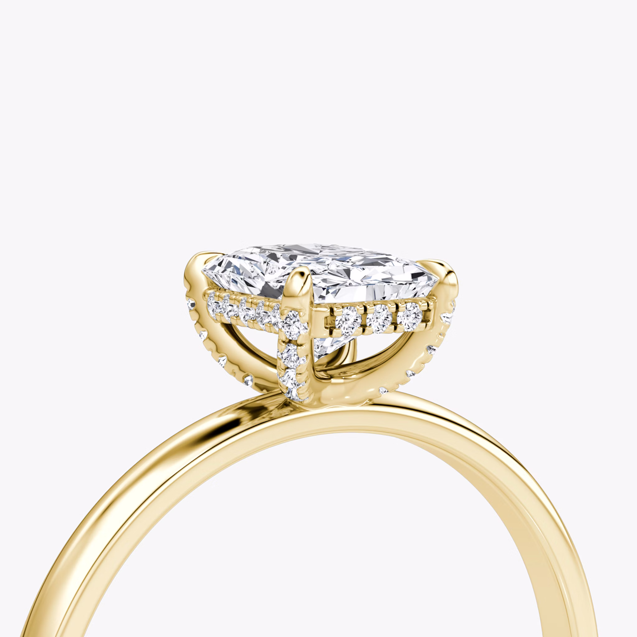 The Classic Hidden Halo | Radiant | 18k | Yellow Gold | bandAccent: Plain | bandWidth: large | prongStyle: Pavé | diamondOrientation: vertical | caratWeight: other
