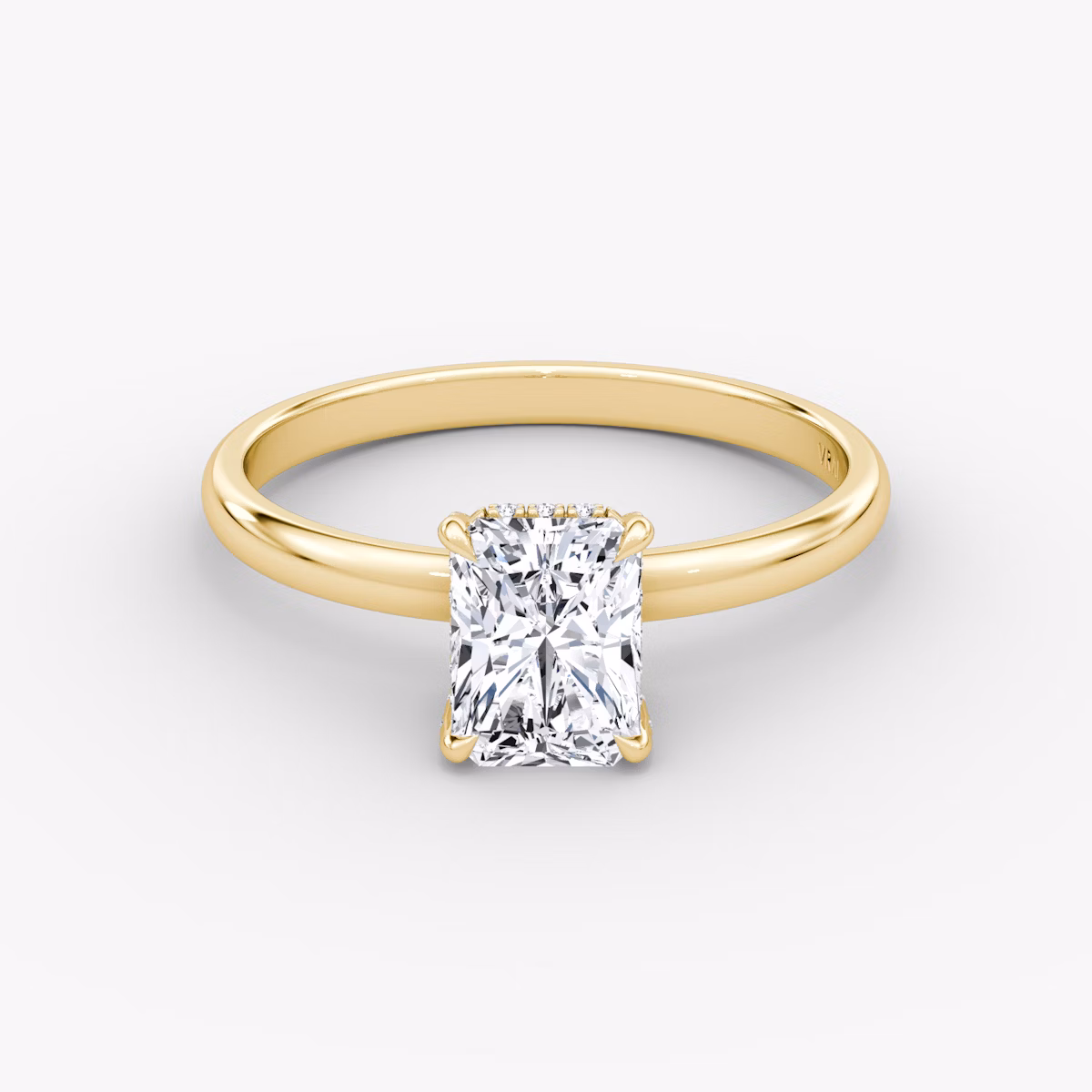 The Classic Hidden Halo | Radiant | 18k | Yellow Gold | bandAccent: Plain | bandWidth: large | prongStyle: Pavé | diamondOrientation: vertical | caratWeight: other