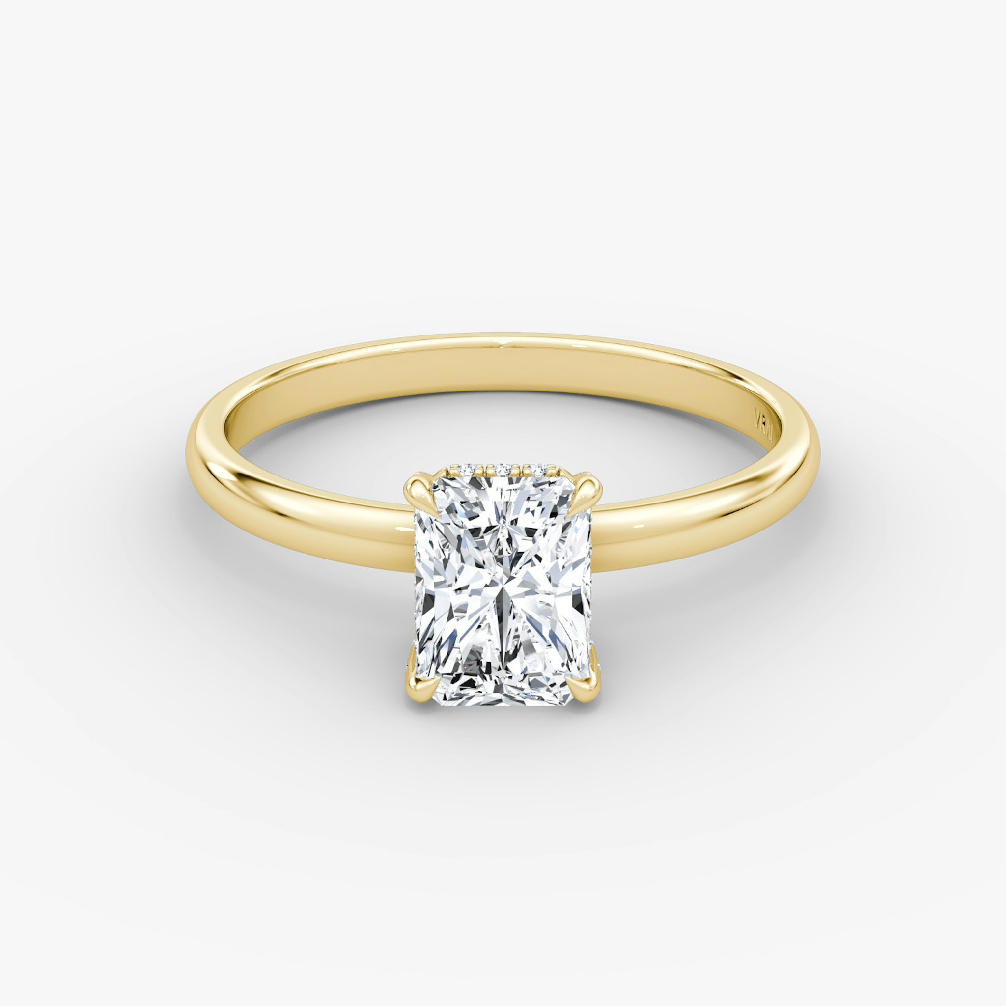 The Classic Hidden Halo | Radiant | 18k | Yellow Gold | bandAccent: Plain | bandWidth: large | prongStyle: Pavé | diamondOrientation: vertical | caratWeight: other