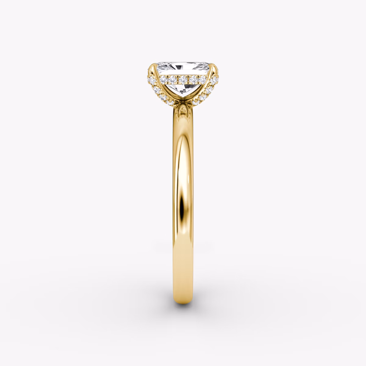The Classic Hidden Halo | Radiant | 18k | Yellow Gold | bandAccent: Plain | bandWidth: large | prongStyle: Pavé | diamondOrientation: vertical | caratWeight: other