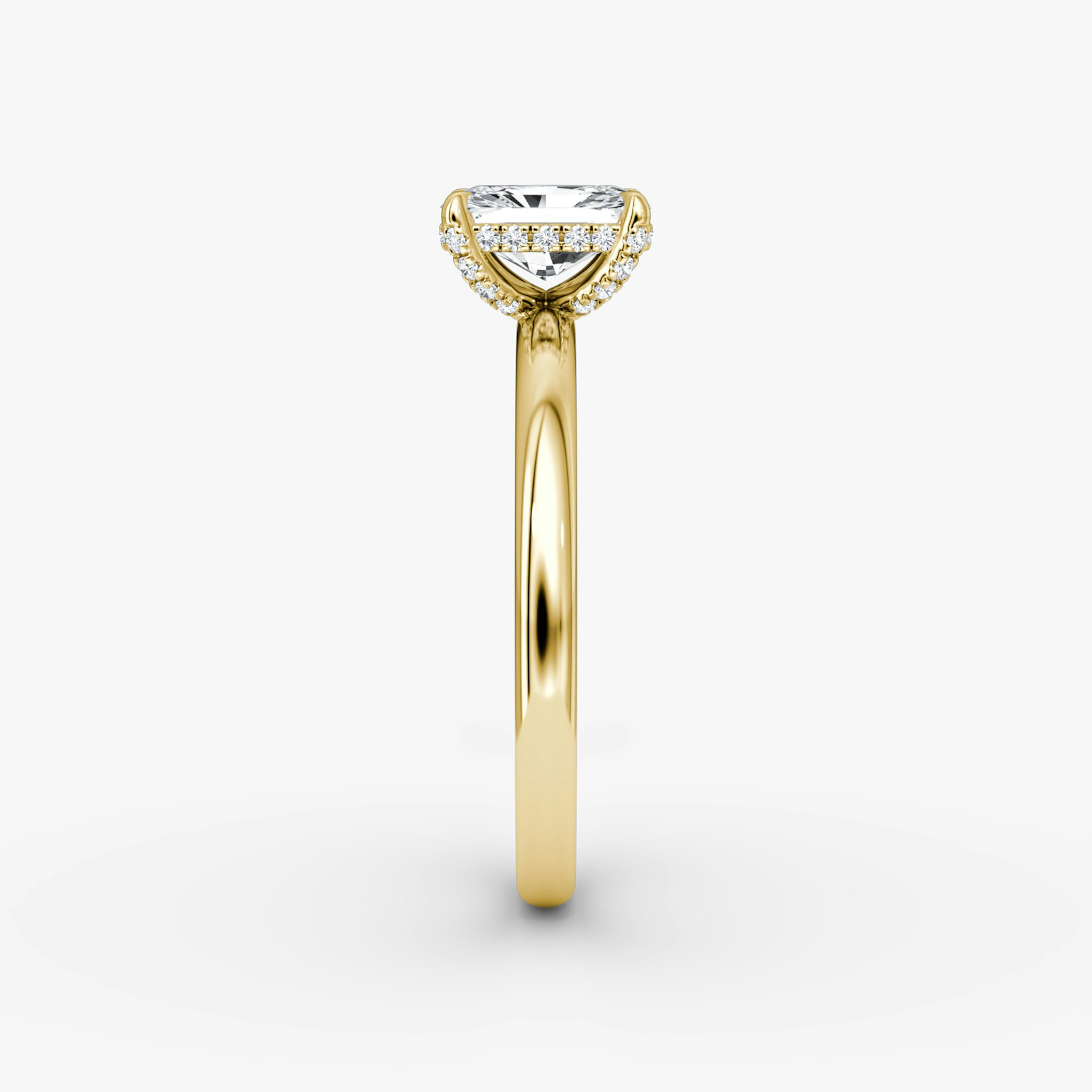 The Classic Hidden Halo | Radiant | 18k | Yellow Gold | bandAccent: Plain | bandWidth: large | prongStyle: Pavé | diamondOrientation: vertical | caratWeight: other