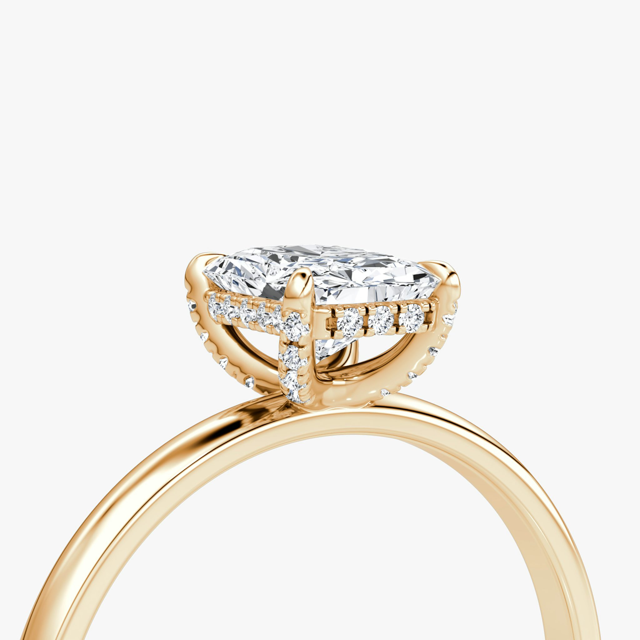 The Classic Hidden Halo | Radiant | 14k | Rose Gold | bandAccent: Plain | bandWidth: large | prongStyle: Pavé | diamondOrientation: vertical | caratWeight: other