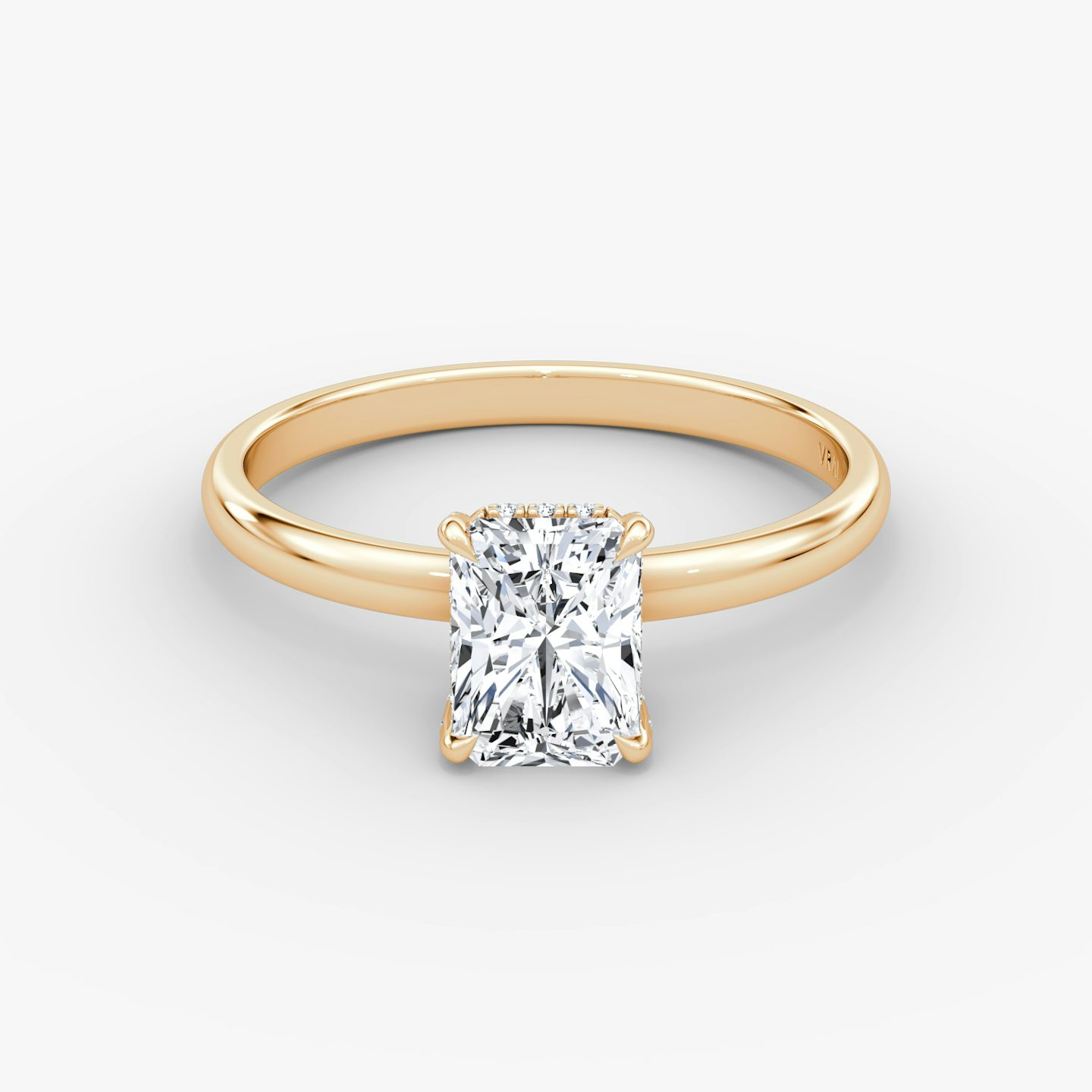 The Classic Hidden Halo | Radiant | 14k | Rose Gold | bandAccent: Plain | bandWidth: large | prongStyle: Pavé | diamondOrientation: vertical | caratWeight: other