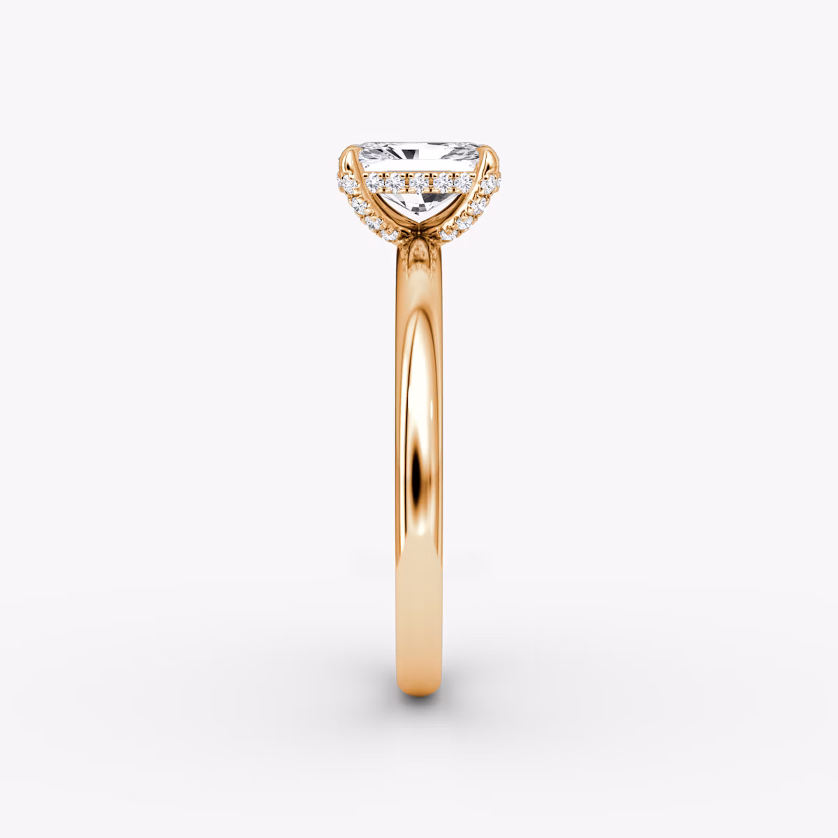 The Classic Hidden Halo | Radiant | 14k | Rose Gold | bandAccent: Plain | bandWidth: large | prongStyle: Pavé | diamondOrientation: vertical | caratWeight: other