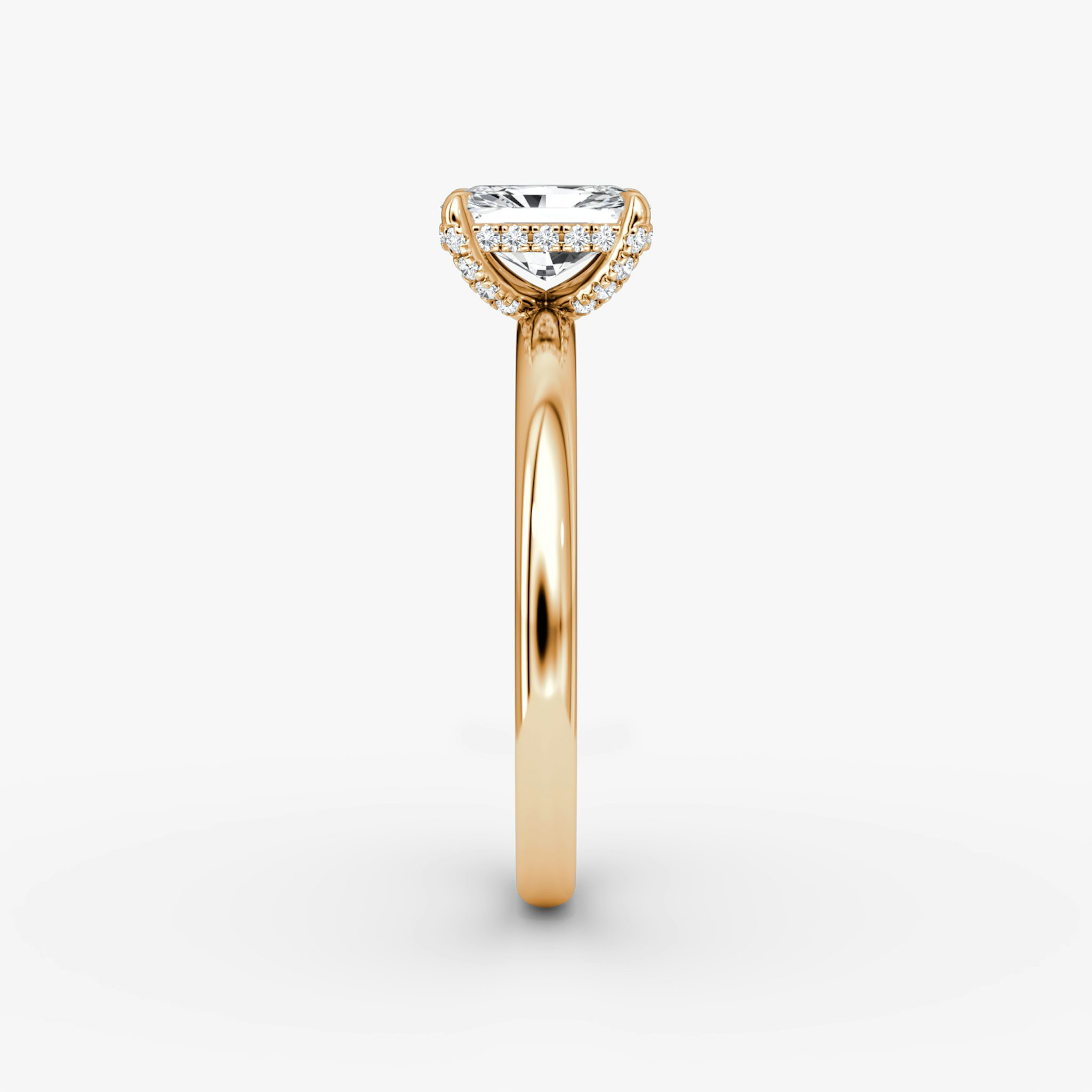 The Classic Hidden Halo | Radiant | 14k | Rose Gold | bandAccent: Plain | bandWidth: large | prongStyle: Pavé | diamondOrientation: vertical | caratWeight: other