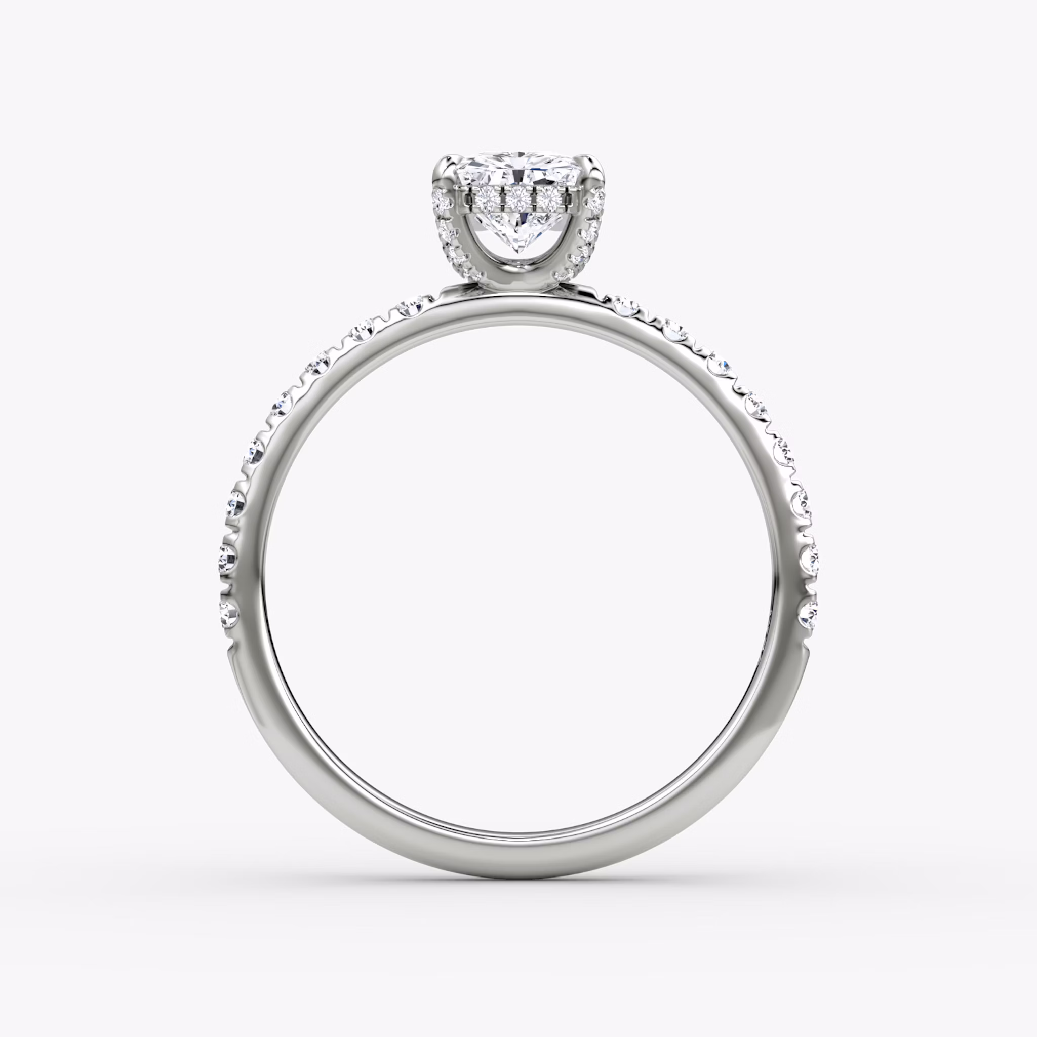 The Classic Hidden Halo | Radiant | 18k | White Gold | bandAccent: Pavé | bandWidth: large | prongStyle: Pavé | diamondOrientation: vertical | caratWeight: other