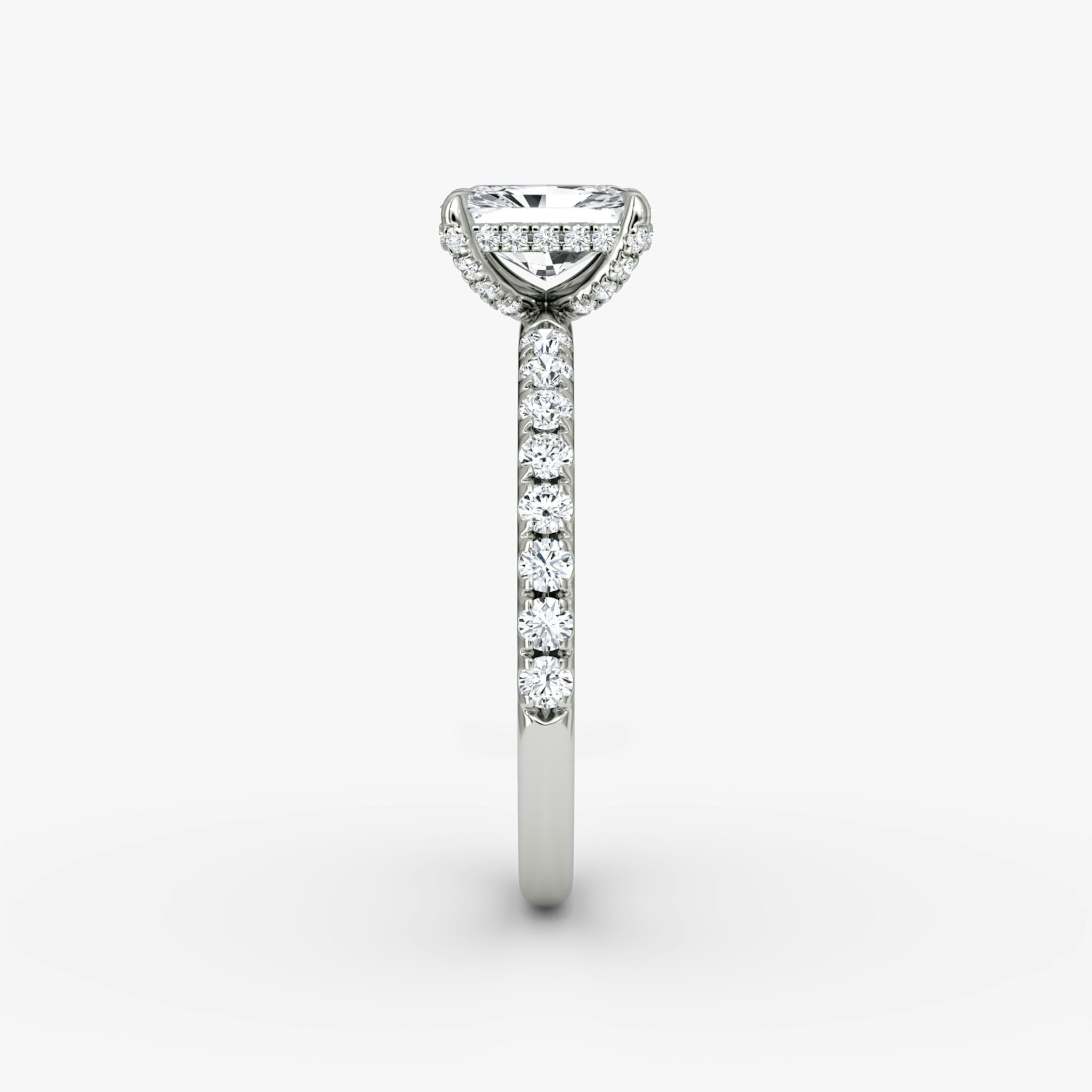 The Classic Hidden Halo | Radiant | 18k | White Gold | bandAccent: Pavé | bandWidth: large | prongStyle: Pavé | diamondOrientation: vertical | caratWeight: other
