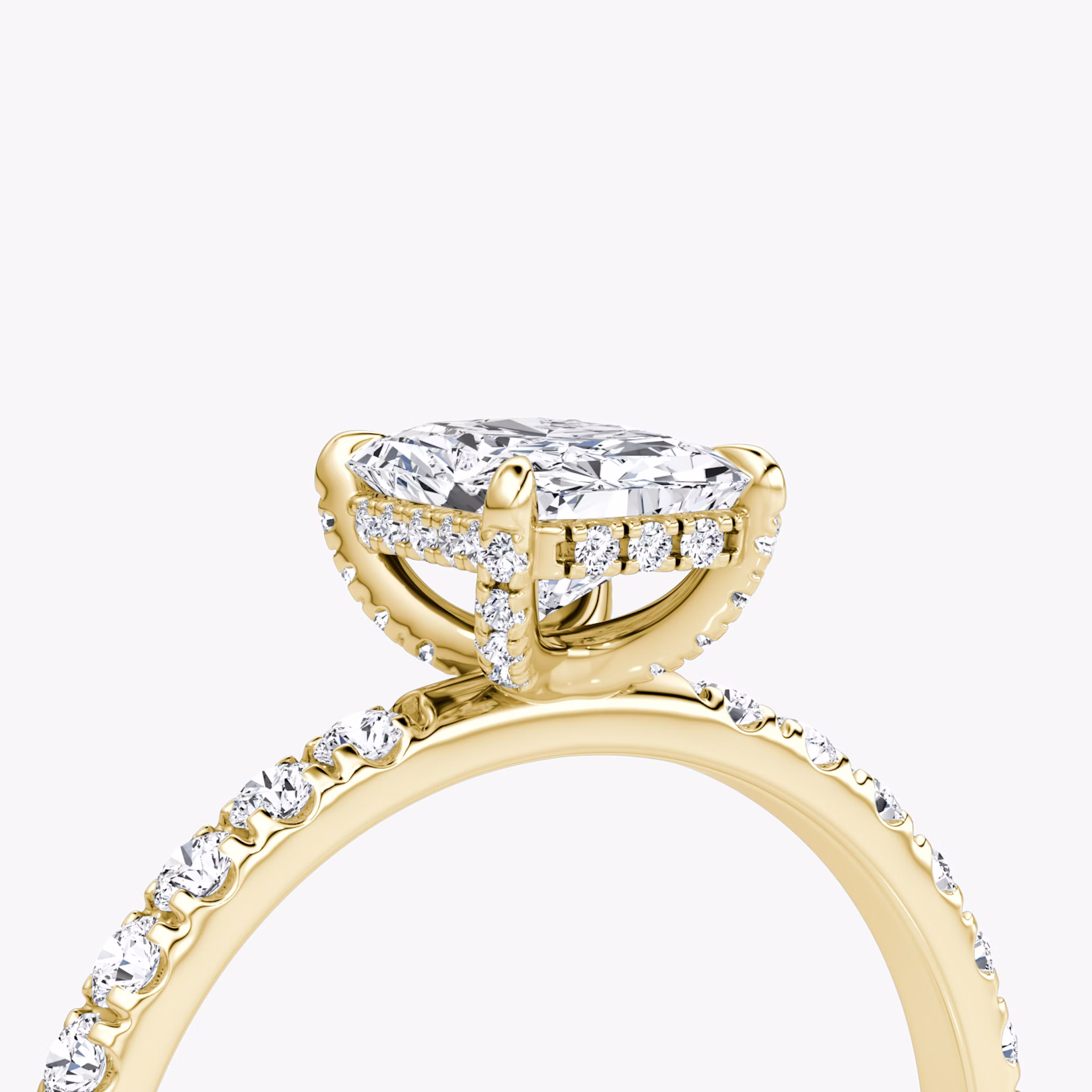 The Classic Hidden Halo | Radiant | 18k | Yellow Gold | bandAccent: Pavé | bandWidth: large | prongStyle: Pavé | diamondOrientation: vertical | caratWeight: other