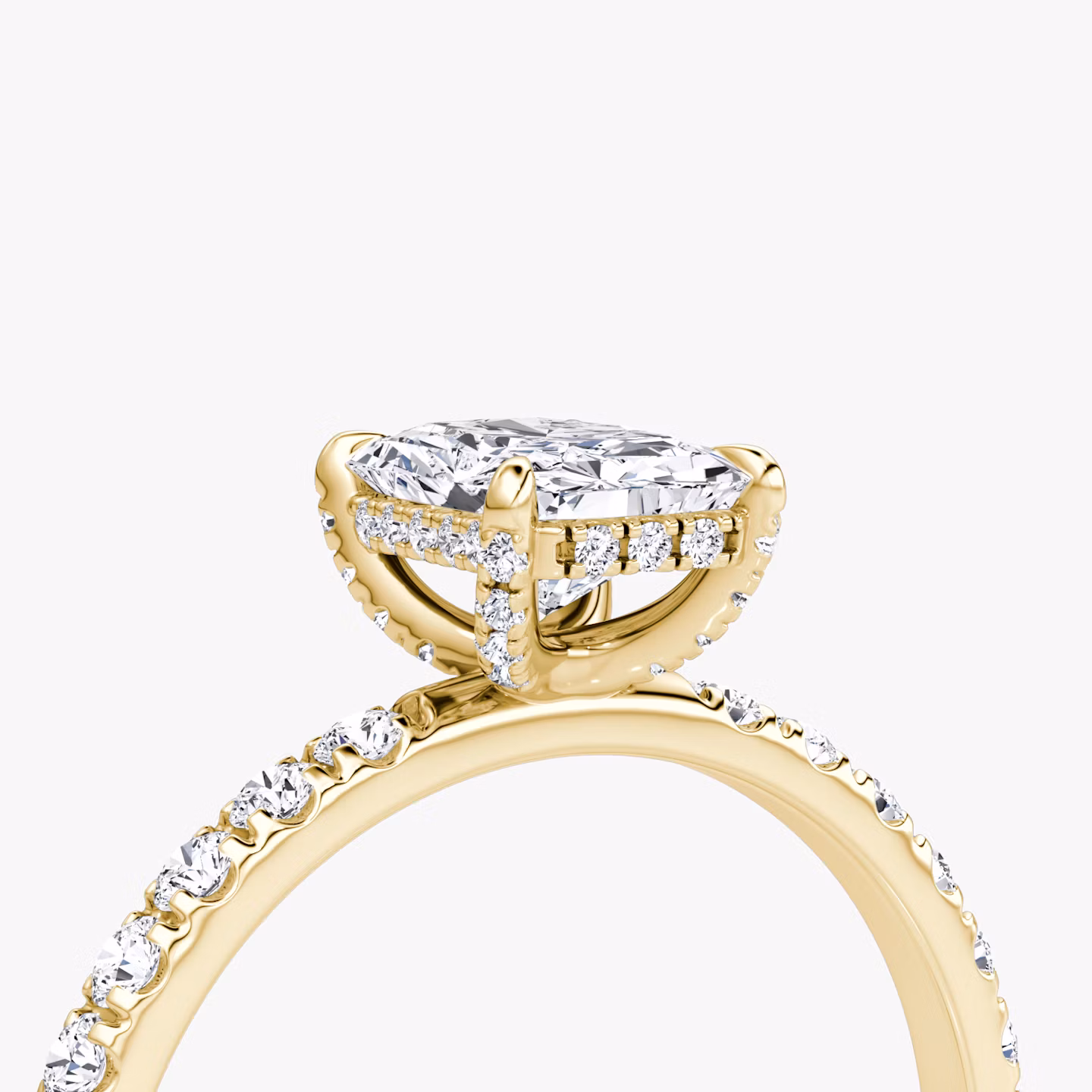 The Classic Hidden Halo | Radiant | 18k | Yellow Gold | bandAccent: Pavé | bandWidth: large | prongStyle: Pavé | diamondOrientation: vertical | caratWeight: other