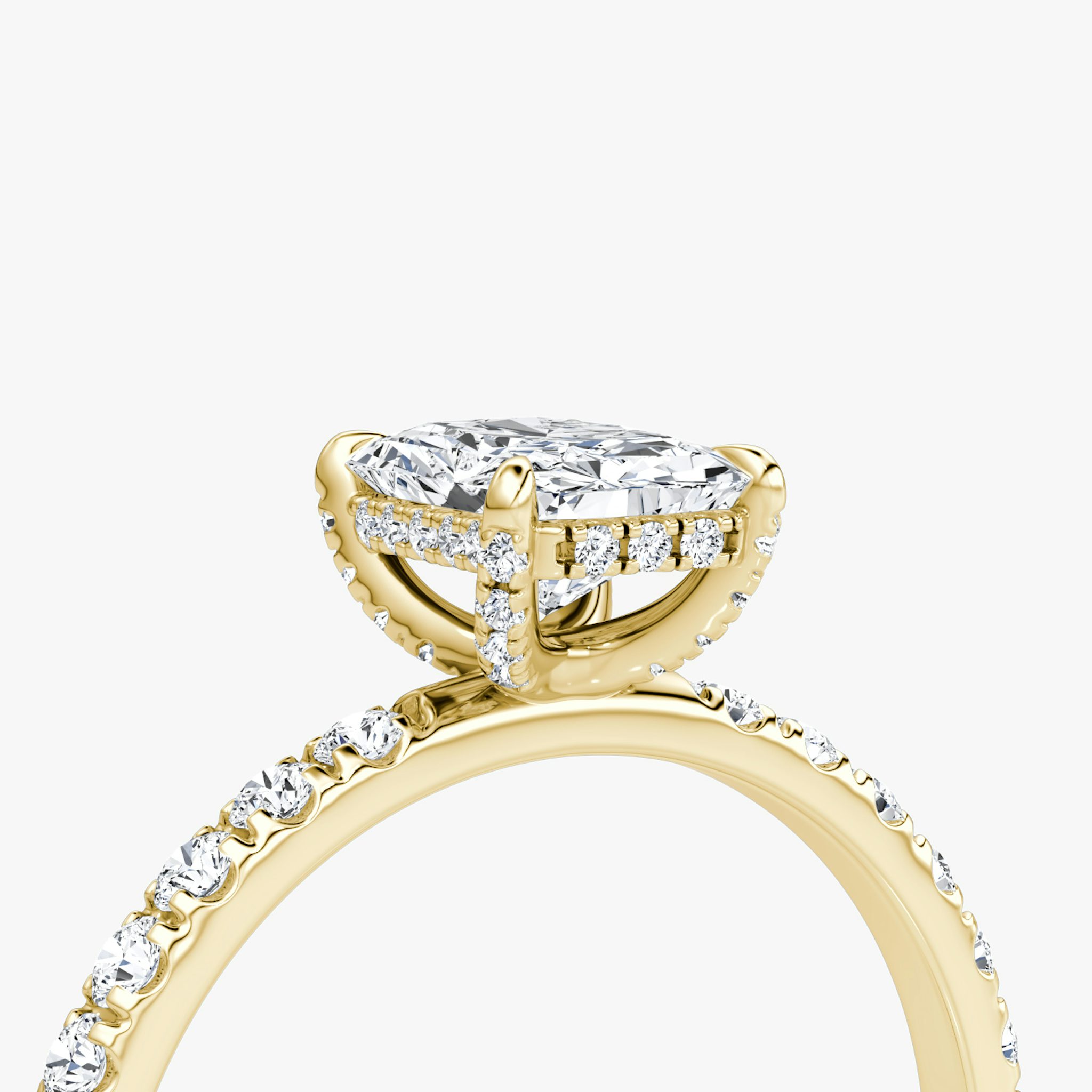 The Classic Hidden Halo | Radiant | 18k | Yellow Gold | bandAccent: Pavé | bandWidth: large | prongStyle: Pavé | diamondOrientation: vertical | caratWeight: other
