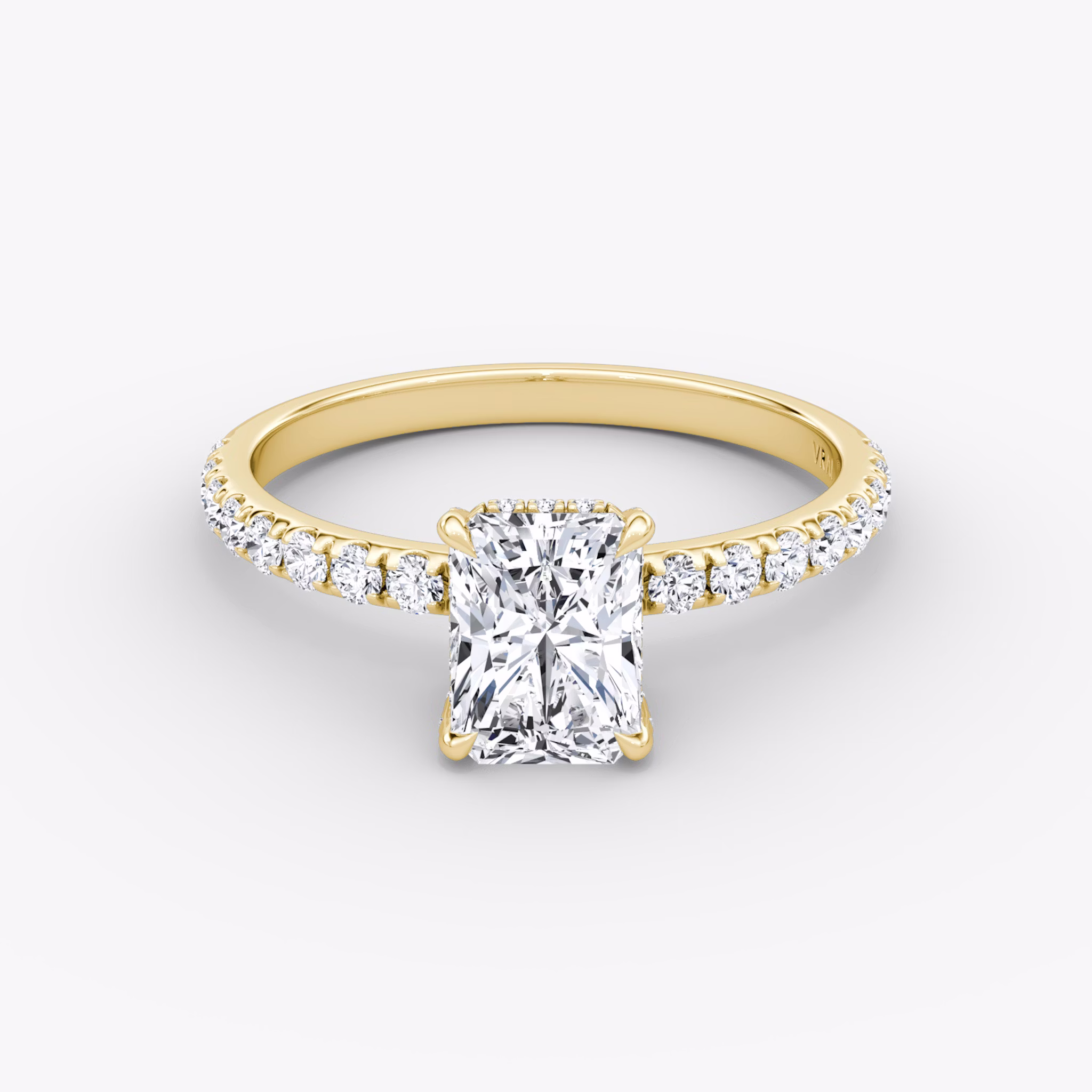The Classic Hidden Halo | Radiant | 18k | Yellow Gold | bandAccent: Pavé | bandWidth: large | prongStyle: Pavé | diamondOrientation: vertical | caratWeight: other