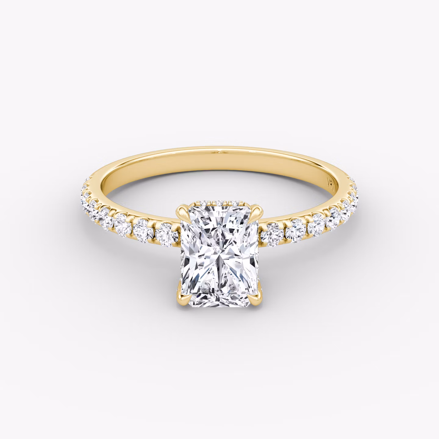 The Classic Hidden Halo | Radiant | 18k | Yellow Gold | bandAccent: Pavé | bandWidth: large | prongStyle: Pavé | diamondOrientation: vertical | caratWeight: other