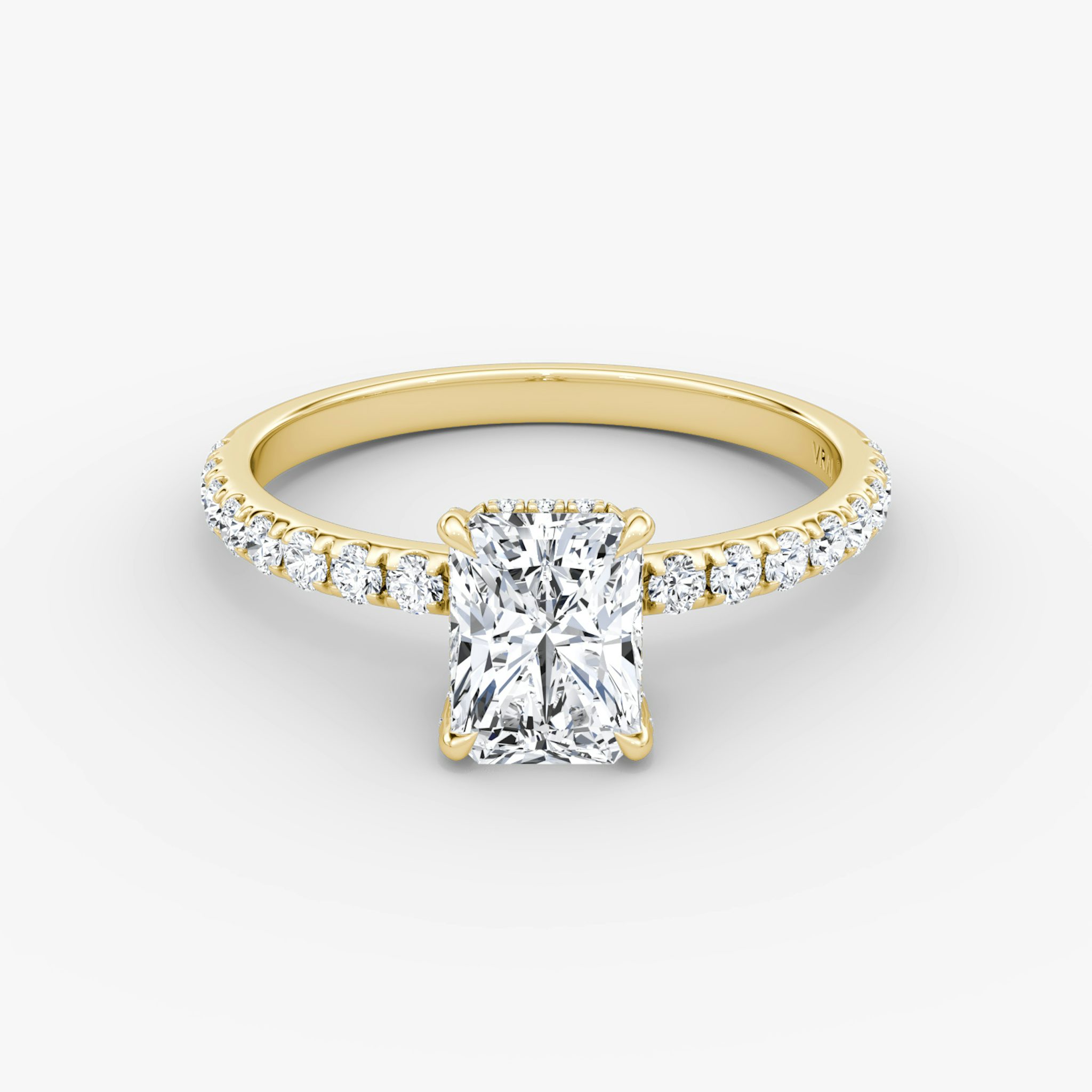 The Classic Hidden Halo | Radiant | 18k | Yellow Gold | bandAccent: Pavé | bandWidth: large | prongStyle: Pavé | diamondOrientation: vertical | caratWeight: other