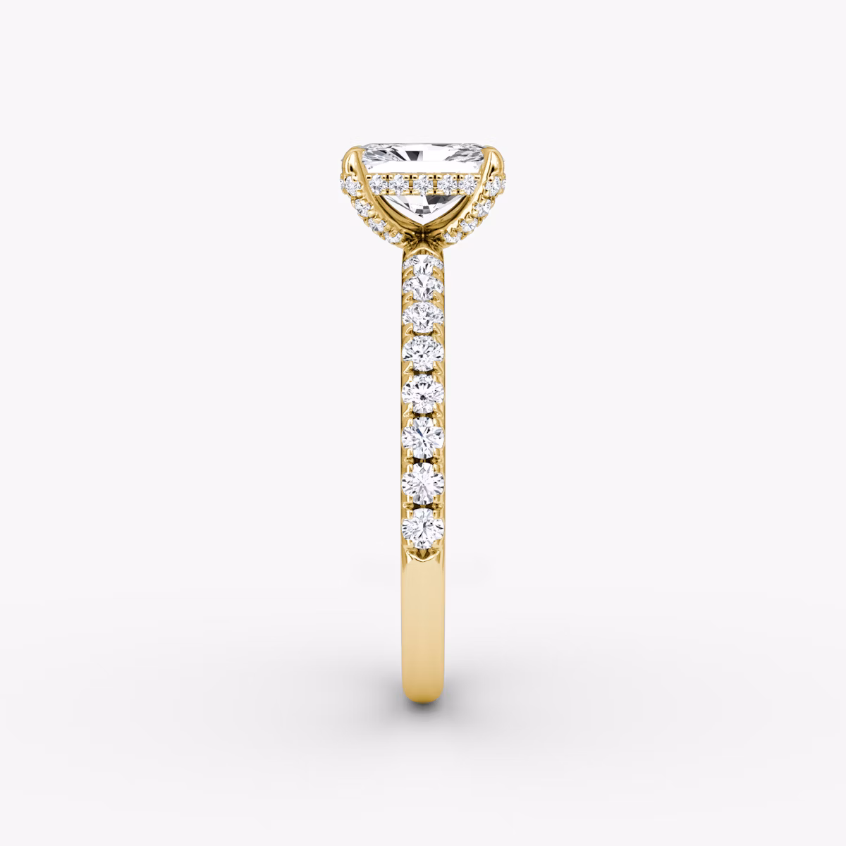 The Classic Hidden Halo | Radiant | 18k | Yellow Gold | bandAccent: Pavé | bandWidth: large | prongStyle: Pavé | diamondOrientation: vertical | caratWeight: other