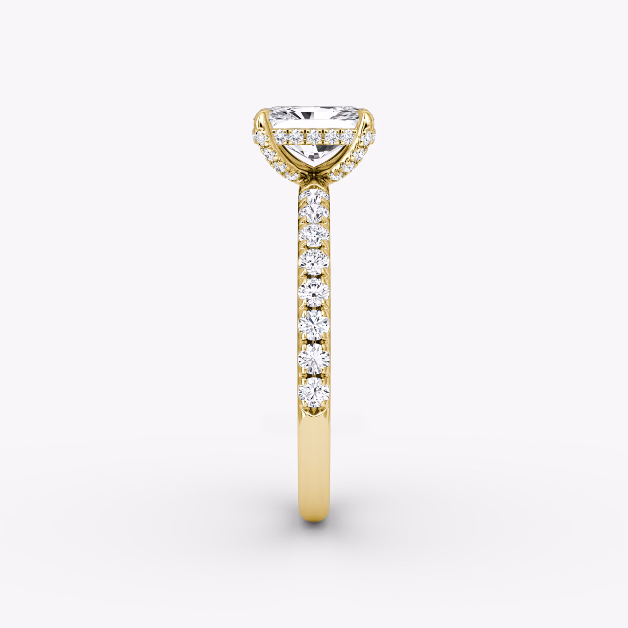 The Classic Hidden Halo | Radiant | 18k | Yellow Gold | bandAccent: Pavé | bandWidth: large | prongStyle: Pavé | diamondOrientation: vertical | caratWeight: other
