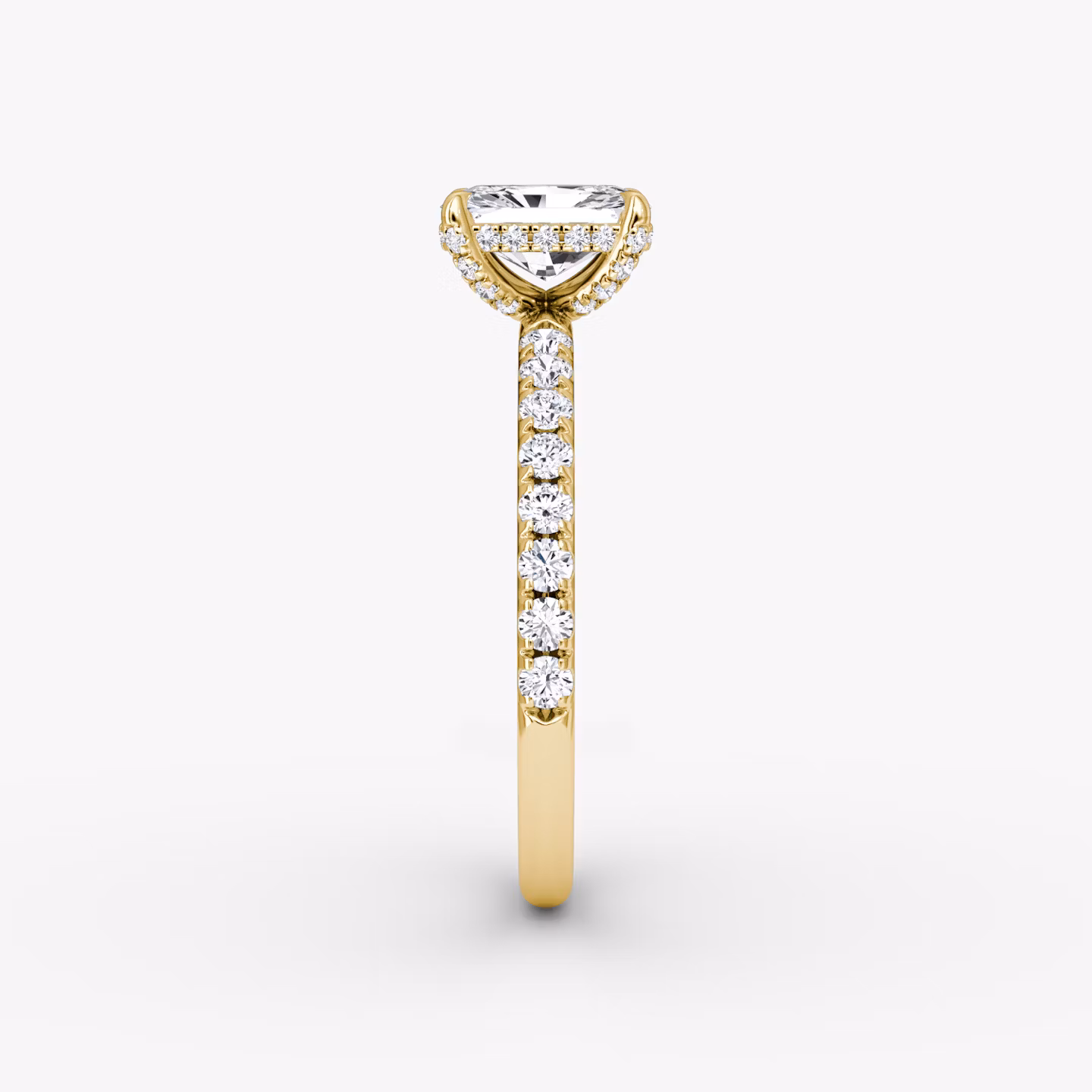The Classic Hidden Halo | Radiant | 18k | Yellow Gold | bandAccent: Pavé | bandWidth: large | prongStyle: Pavé | diamondOrientation: vertical | caratWeight: other